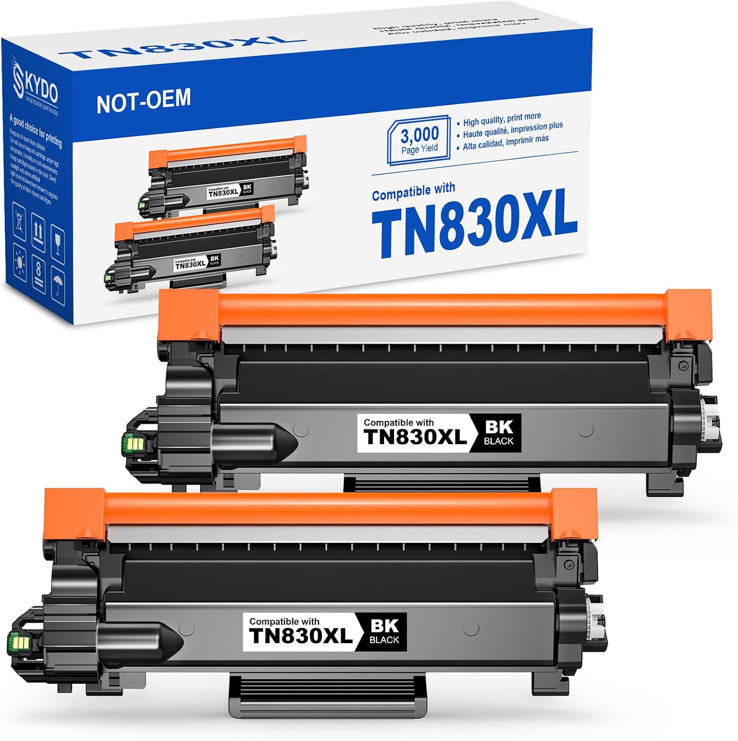Detalle de Skydo TN830XL Black Toner Cartridges, 2-Pack, Smart Chip, Up to 3,000 Pages