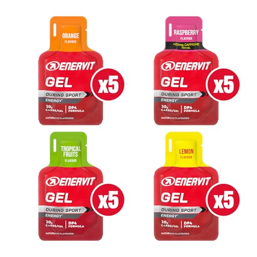 Detalle de Enervit Gel Energetico con Vitamine – confezione assortita da 20 gel, 20 g di carboidrati, vegan e senza glutine