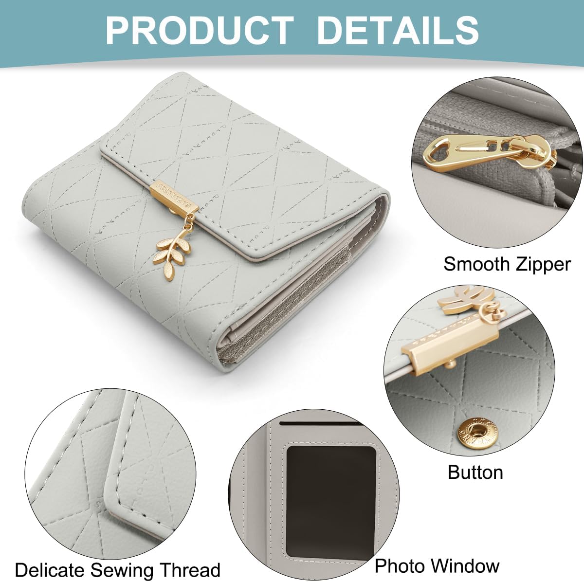 Thumbnail 3 de REETEE Ladies PU Leather Wallet With Pendant - Bifold Purse for Women with Coin Zipper, 6 Card Slots (Blue-1)