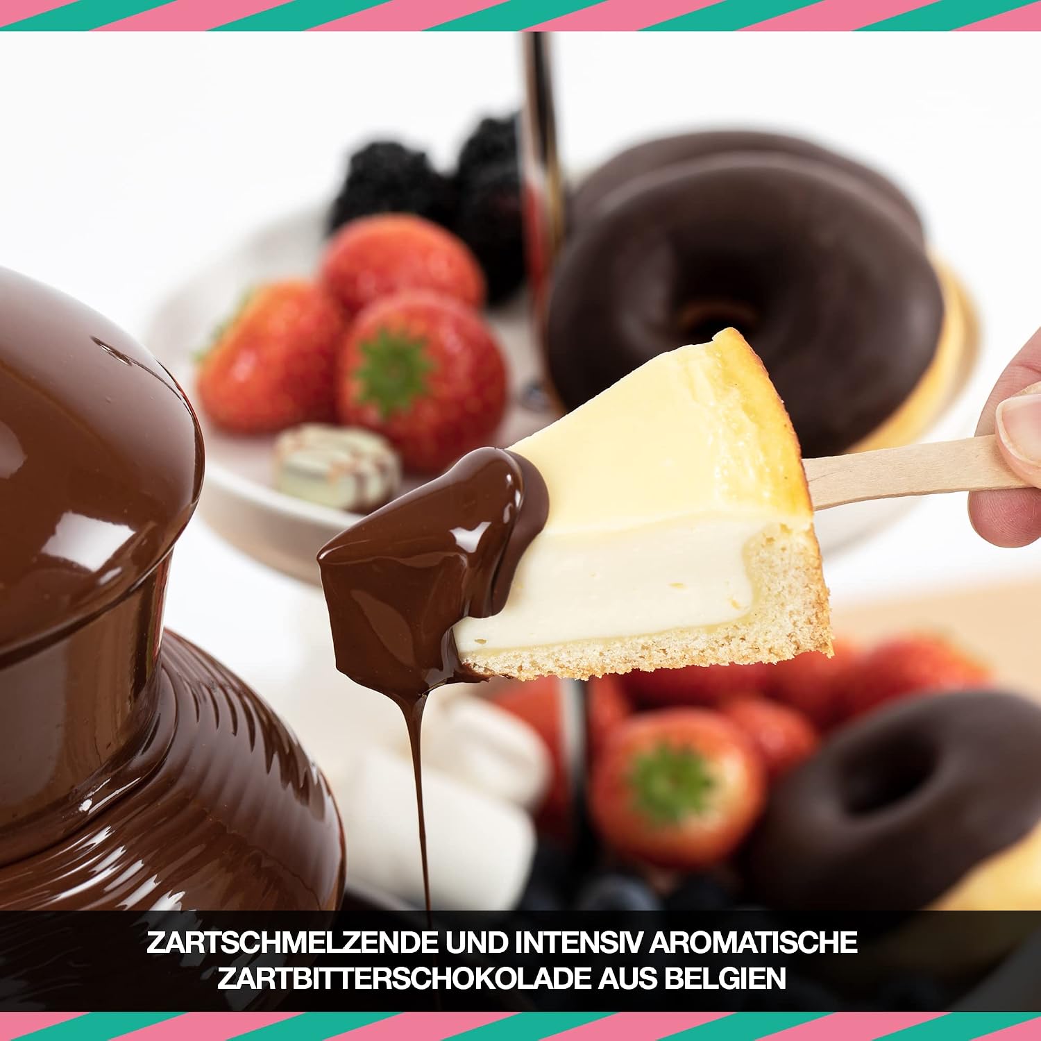 Detalle de FOOD crew Fondue-Schokolade Zartbitter, belgische Schokolade zum Schmelzen – 10 Portionsbeutel à 90 g