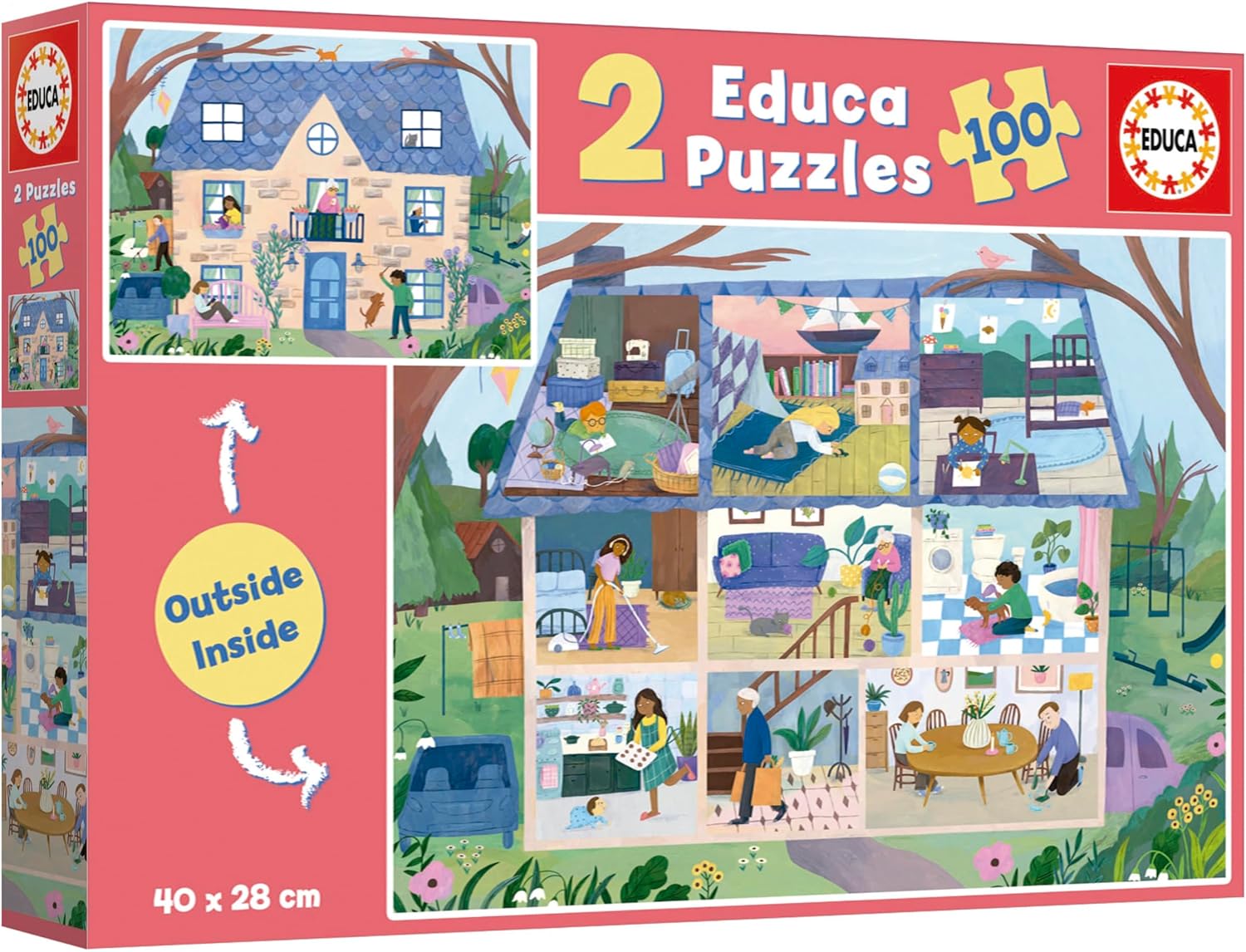 Thumbnail 3 de Educa Ensemble de 2 puzzles enfants (2 x 100 pièces) « Maison extérieure / intérieure »