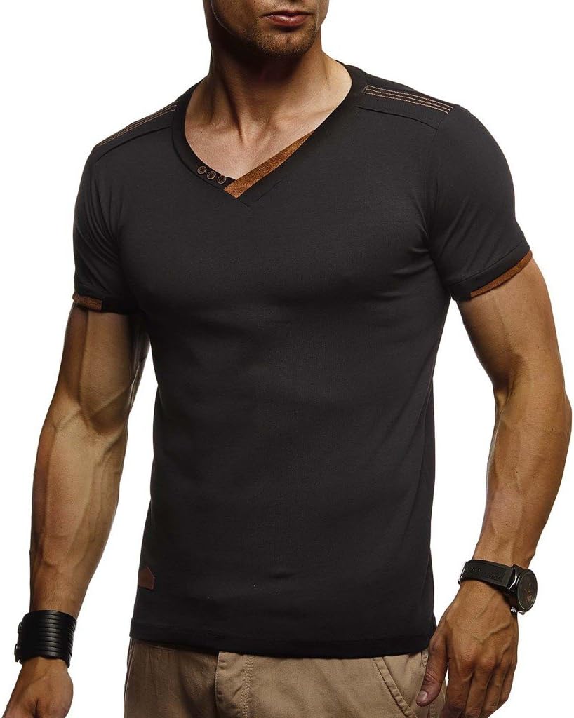 Thumbnail 6 de Leif Nelson LN1355 T-shirt à manches courtes et col en V pour homme – coupe ajustée