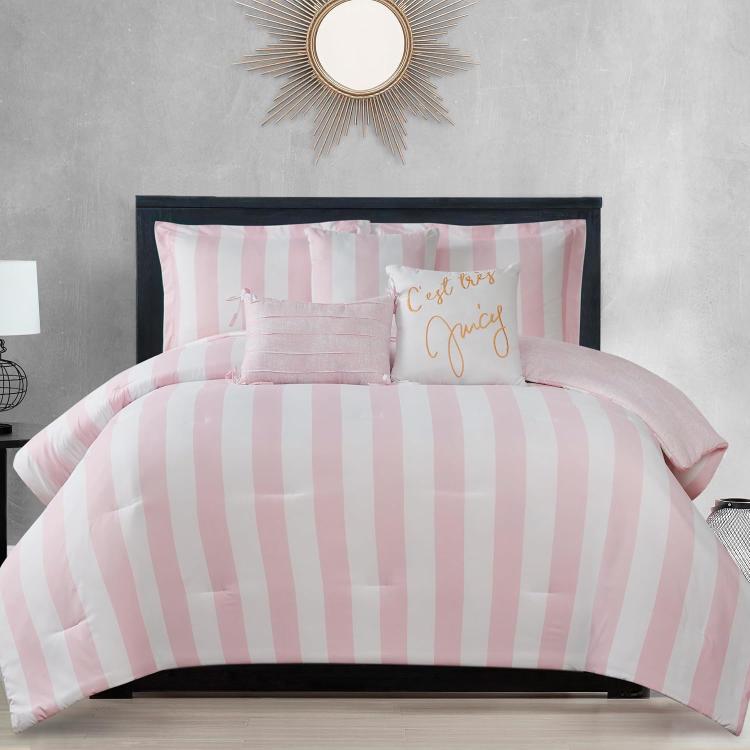 Juicy Couture JYZ027419 – dwustronny zestaw kołdry Cabana Stripe, Queen/Full