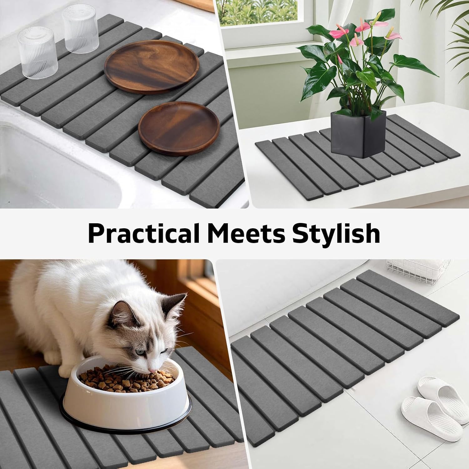 Thumbnail 6 de Large Stone Dish Drying Mat for Kitchen Counter – 24" x 16" (Gray)