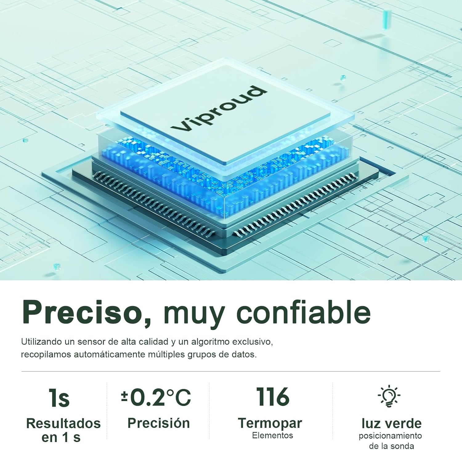 Thumbnail 3 de Viproud Termómetro infrarrojo sin contacto 35 registros