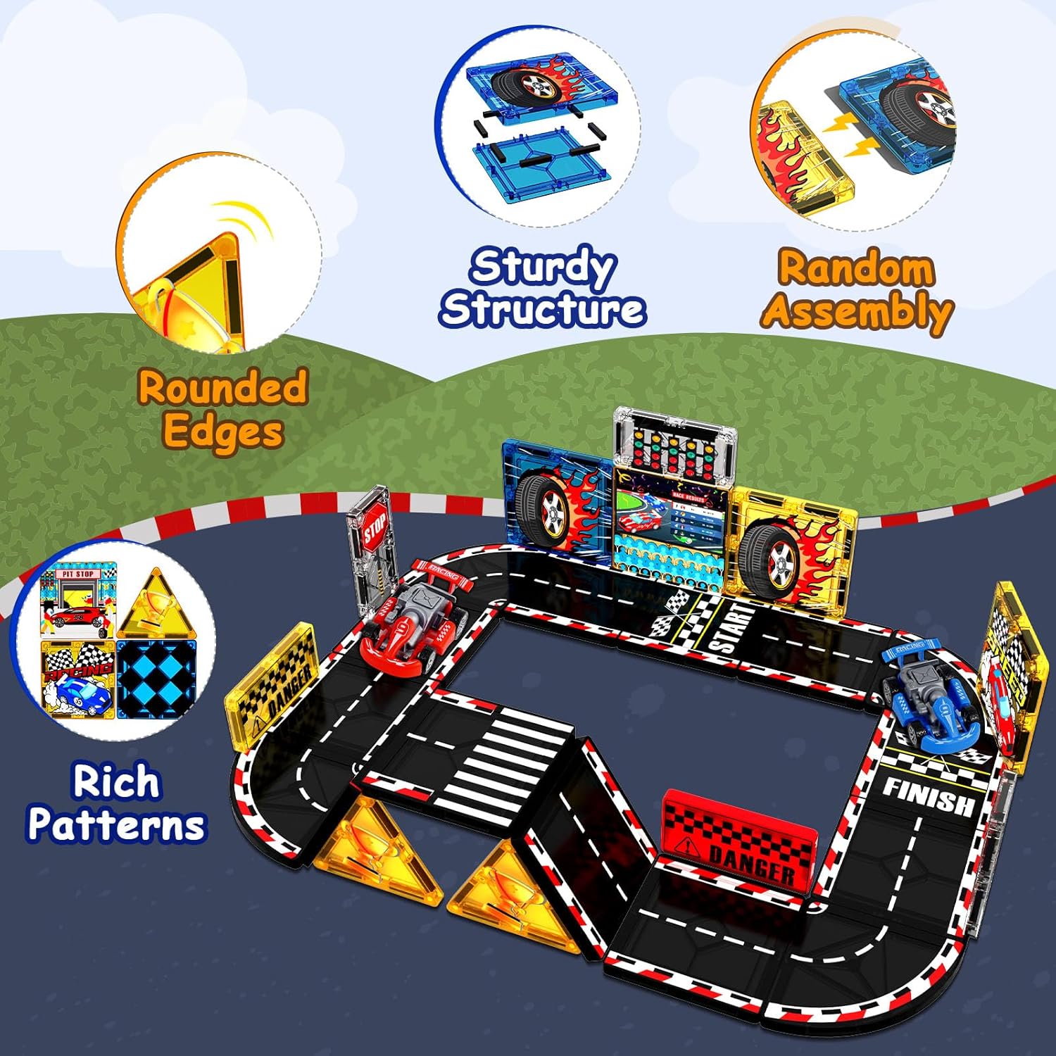 Detalle de Magnetic Tiles Road Set (34-Piece) Magnetic Car Race Track for Kids Ages 4–8