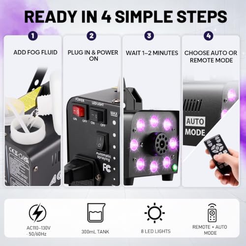 Thumbnail 7 de AGPTEK Fog Machine 600W with 12 RGB Colors, 4000 CFM, Auto Shutoff
