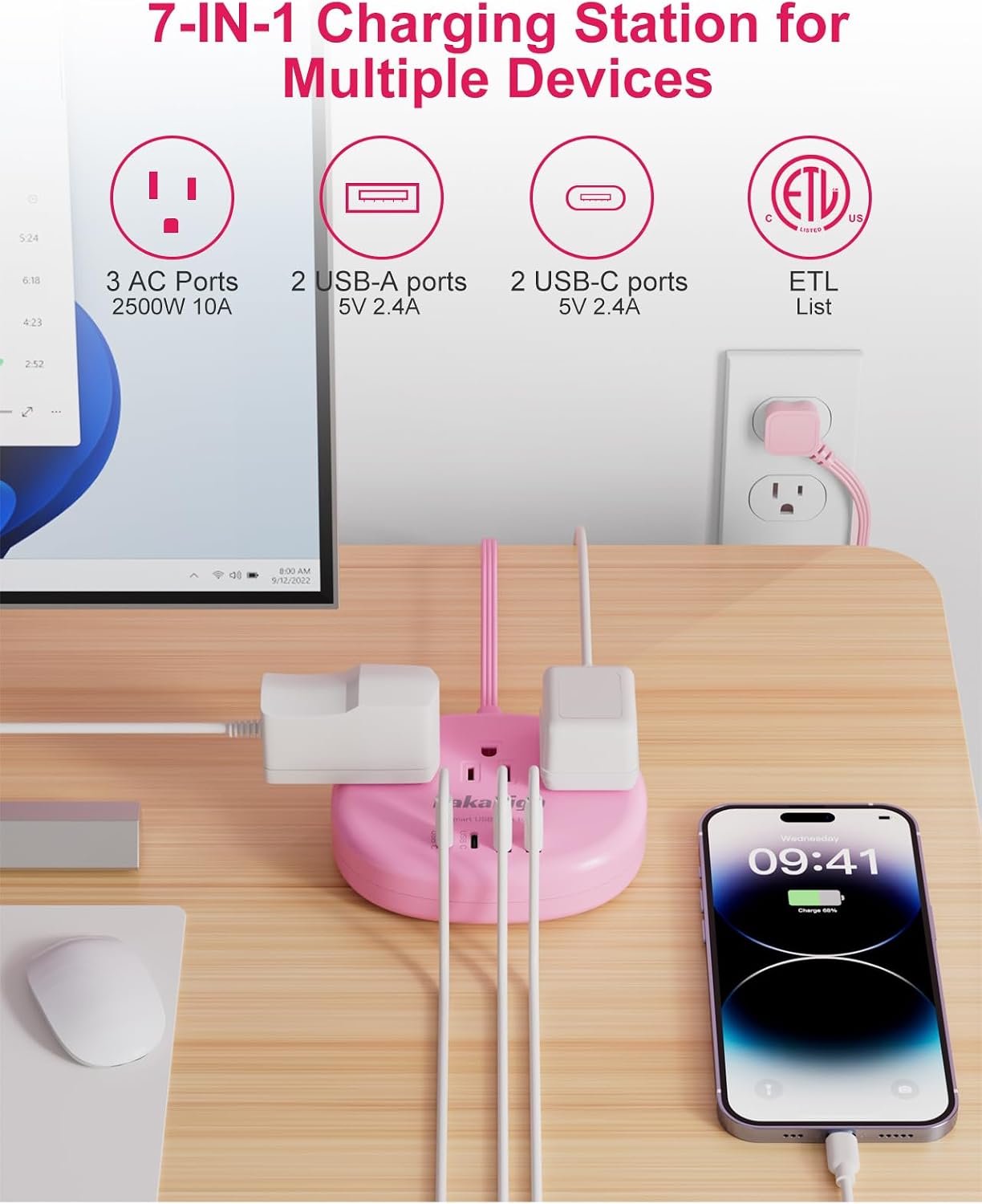 Thumbnail 1 de Kawaii Power Strip 1625W 5 Ft Pink