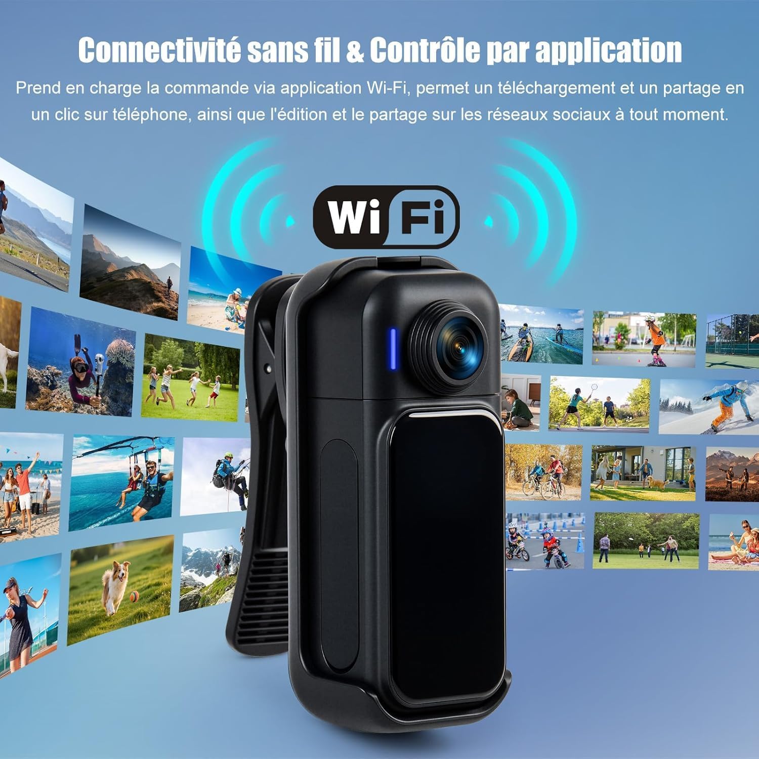 Thumbnail 6 de Hiwoor Aktionskamera 360° — écran tactile, objectif rotatif 180°, grand angle 120°, étanche 30 m, kit 64 Go
