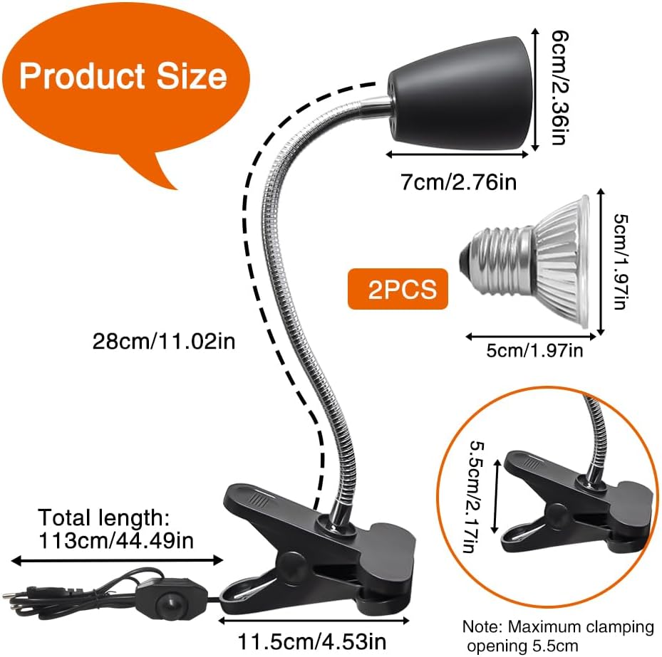 Thumbnail 1 de Golgner Schildkröte Wärmelampe – Wärmespotlampe für Reptilien mit 2× 50W UVA+UVB, 360° Clip & dimmbarem Schalter