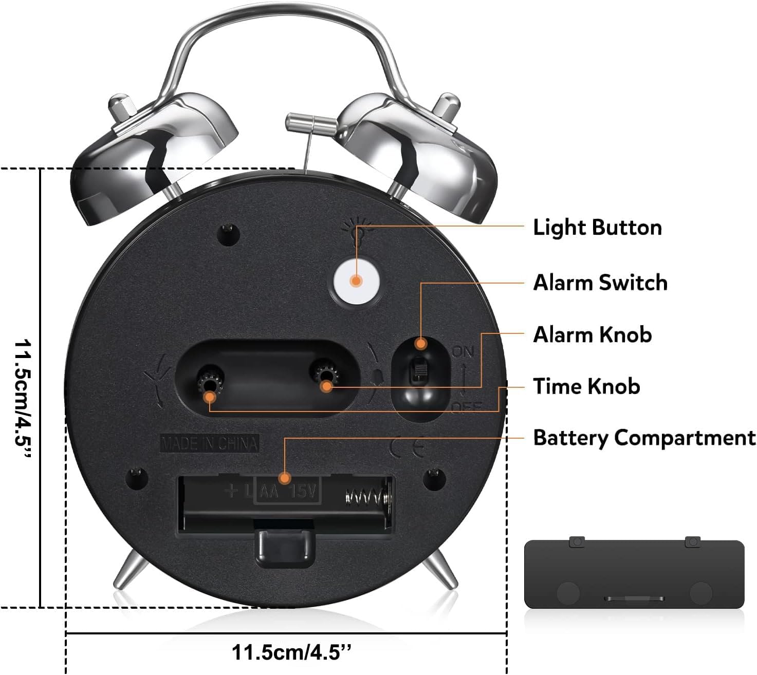 Thumbnail 5 de Loud Alarm Clock Twin Bell 4in Silent