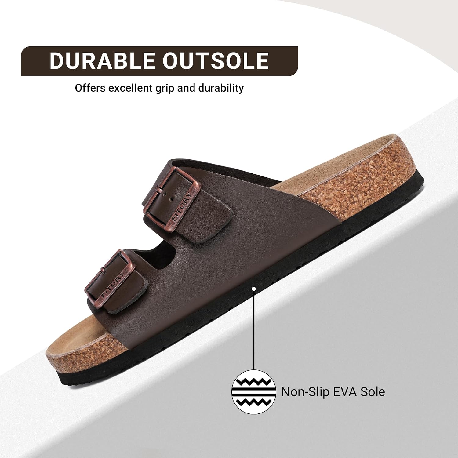 Thumbnail 4 de FITORY Mens Leather Sandals with Arch Support and Cork Footbed