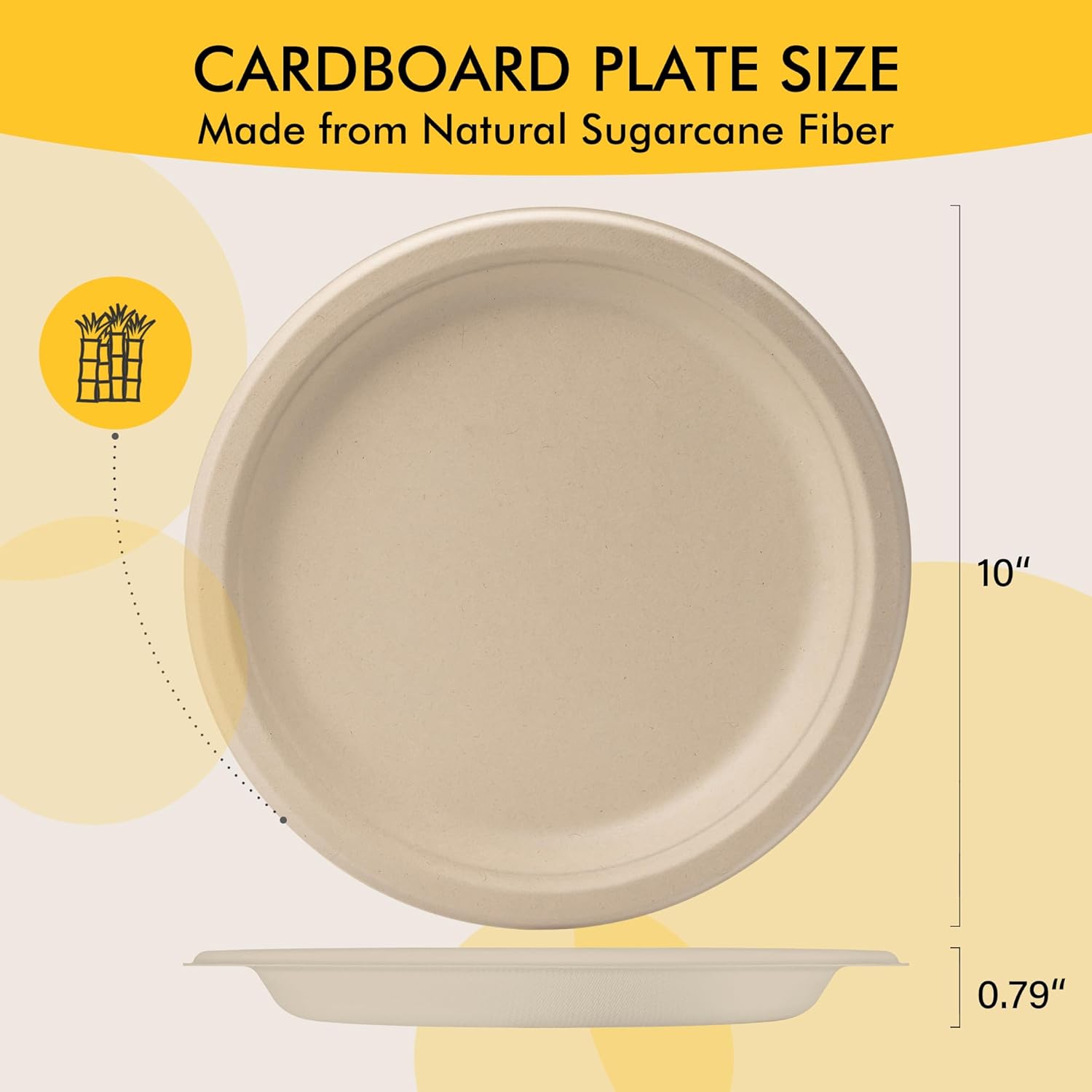 Detalle de RACETOP 10-Inch Compostable Paper Plates (150 Pack) — Heavy-Duty, Sugarcane Fiber, Unbleached Brown