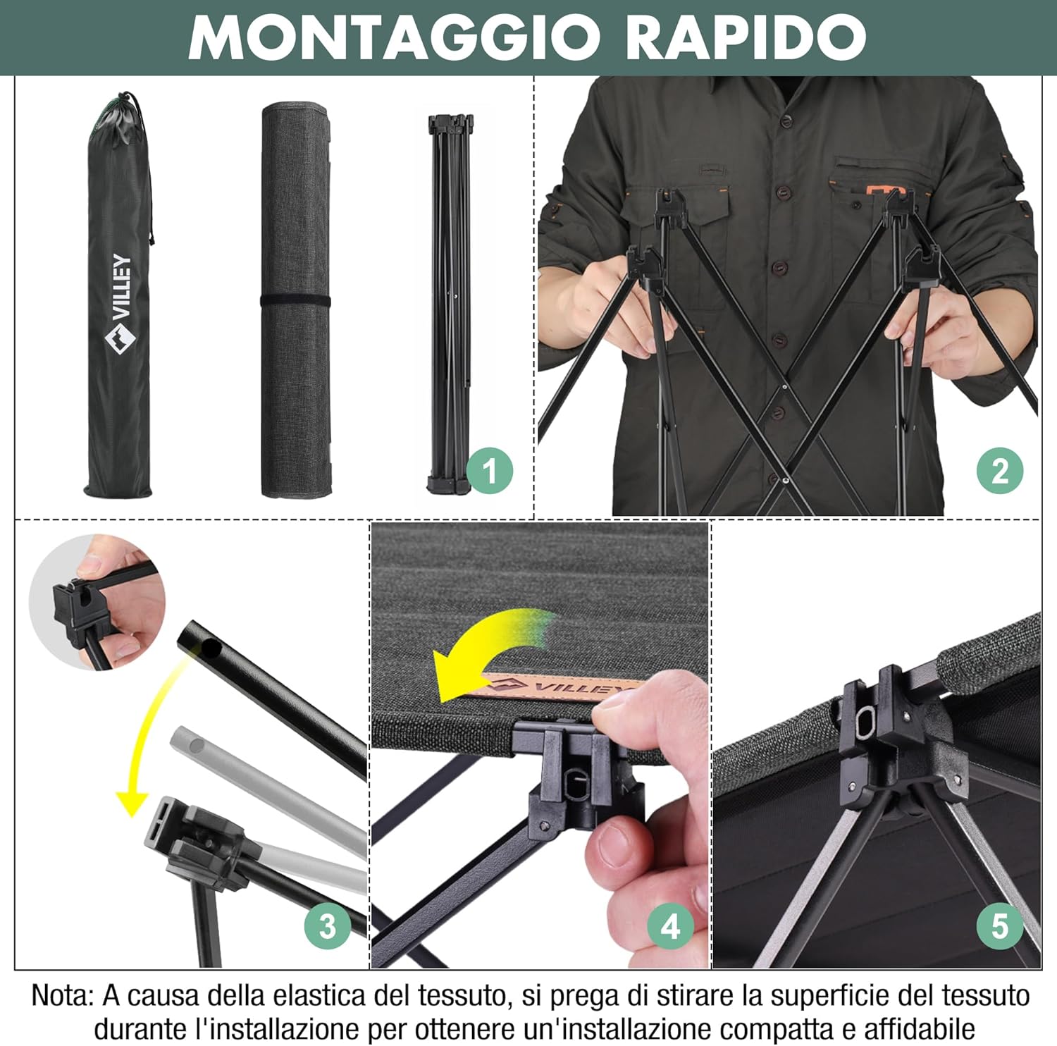 Thumbnail 6 de VILLEY Tavolo Pieghevole da Campeggio in Alluminio e Tessuto Oxford – Compatto, Leggero e Durevole