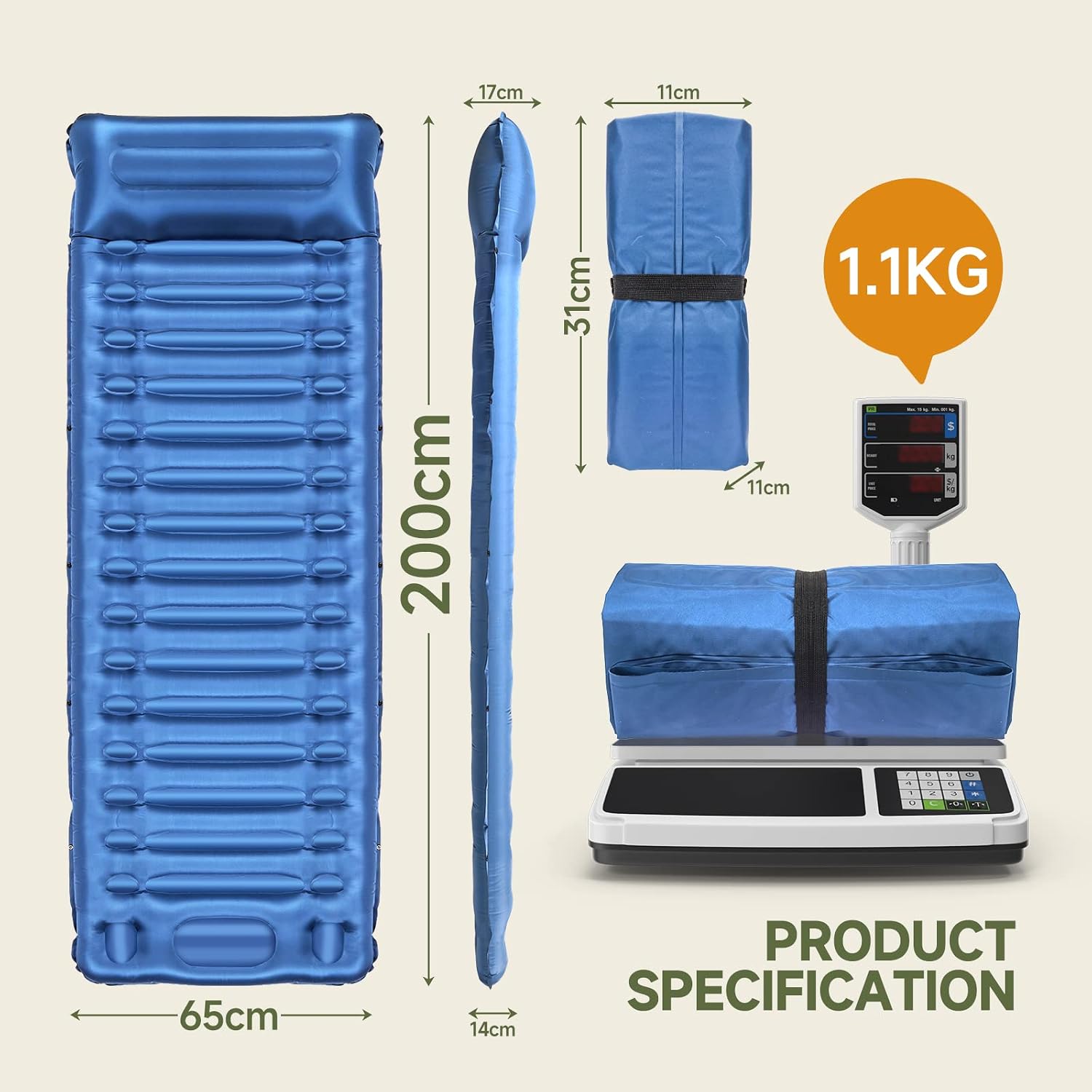 Thumbnail 3 de Materasso da campeggio 14 cm autogonfiante Blue