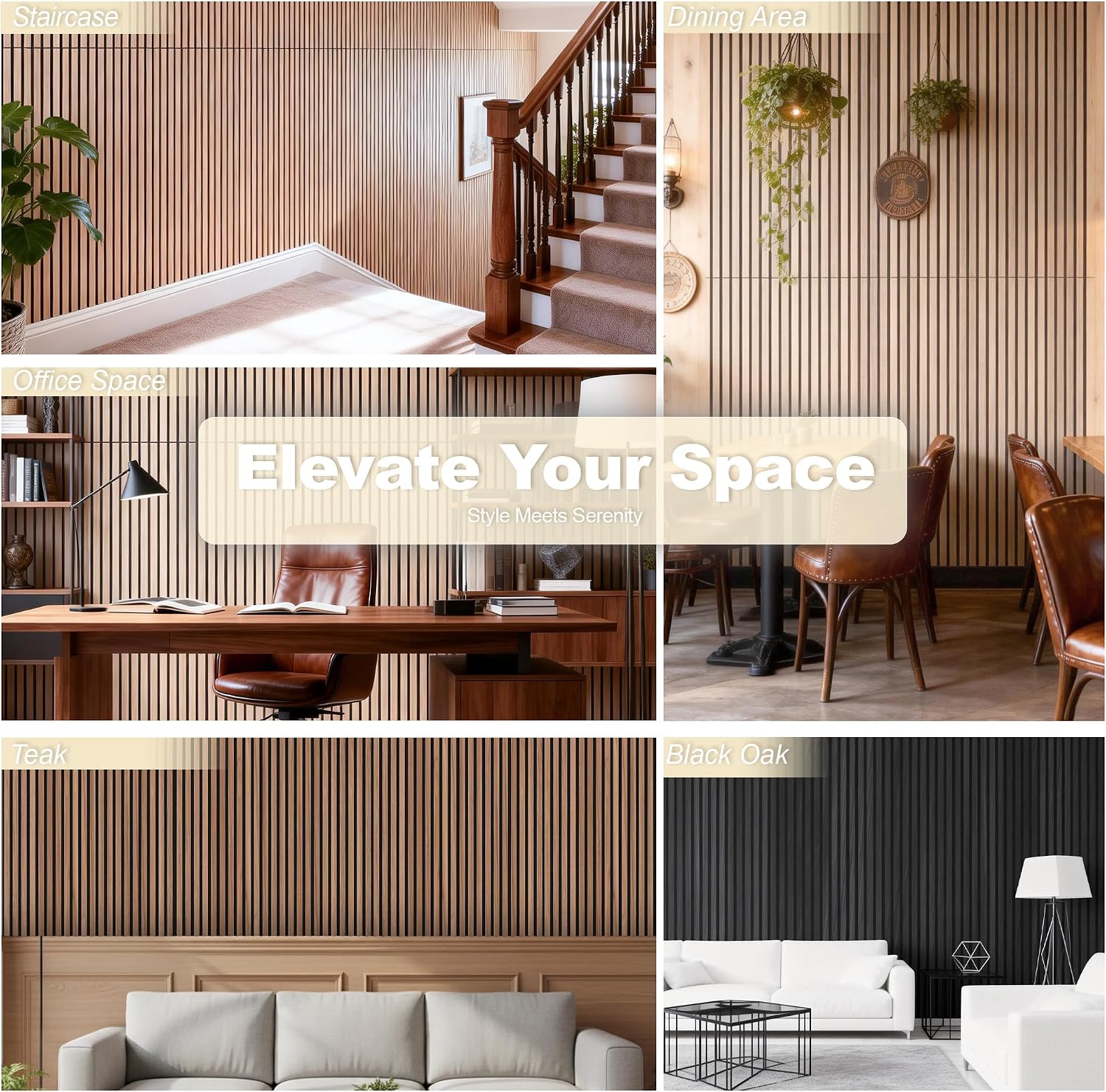 Detalle de WoveN SounD Acoustic Wall Panels, Natural Oak 10-Pack, Self-Adhesive Slat Design