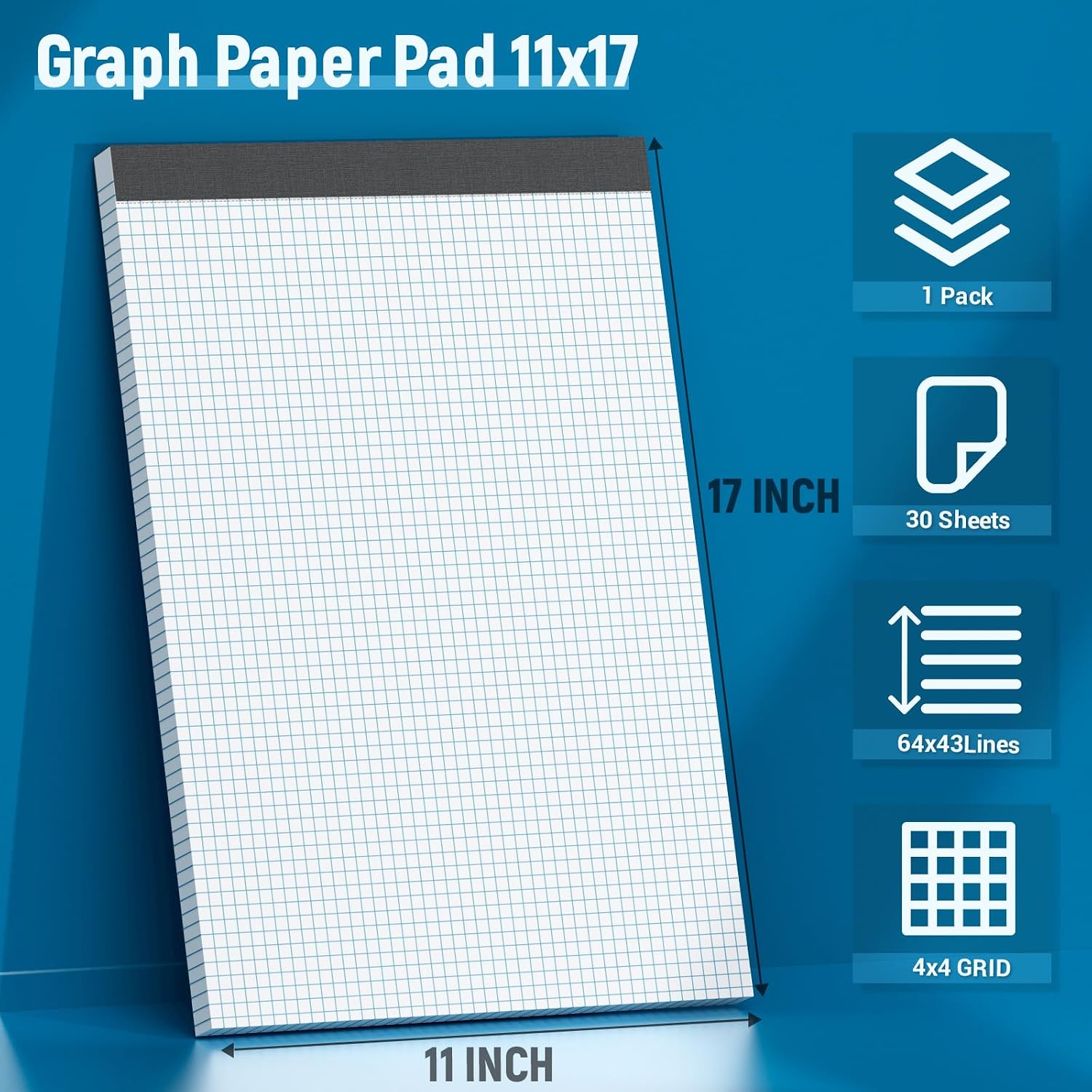 Detalle de Roneky 11 x 17 Graph Paper Pad, 4x4 Quad Grid, 30 Sheets
