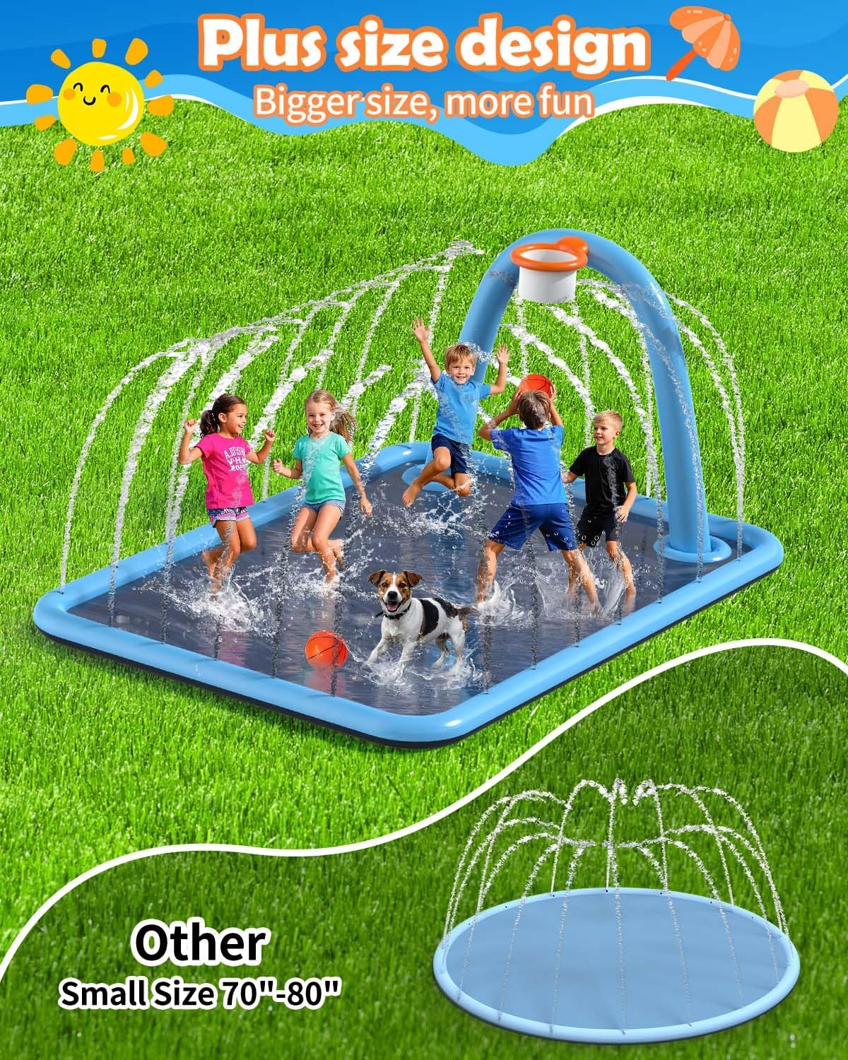 Detalle de Thrillza Splash Pad: 110" 3-in-1 Backyard Water Playground for Kids & Dogs
