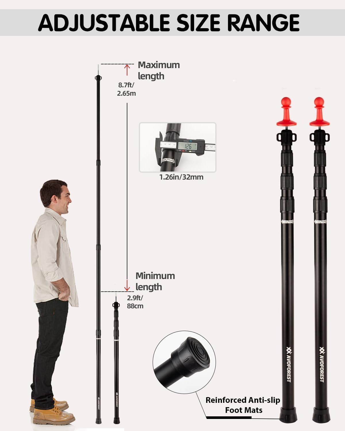 Thumbnail 1 de AVOFOREST telescoping tarp poles set (88–265cm) with lightning protection cap