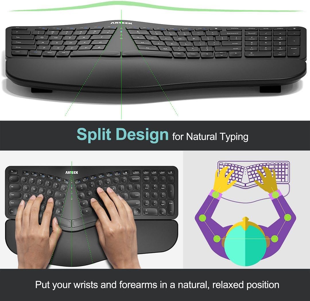 Thumbnail 1 de Arteck Split Ergonomic Keyboard 2.4G wireless ⌨️