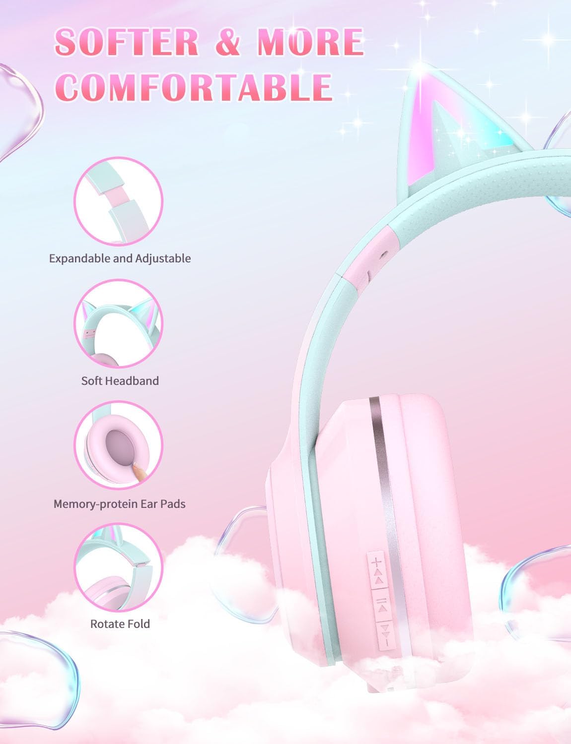Thumbnail 3 de Cat Ear LED Kids Wireless Headphones 5.1