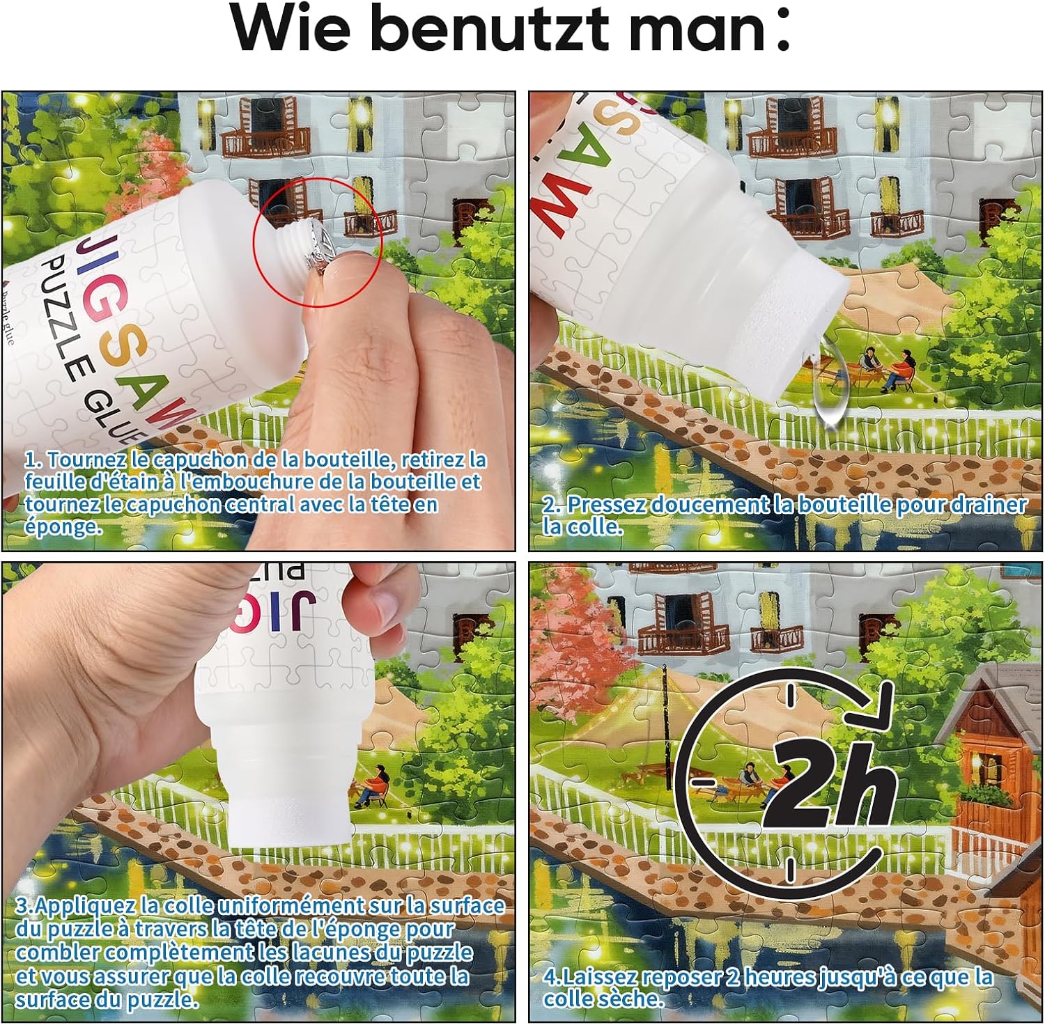 Detalle de Faburo Puzzlekleber 240 ml Transparent – Klebt 1000–2000 Teile sicher fest und ermöglicht Aufhängung