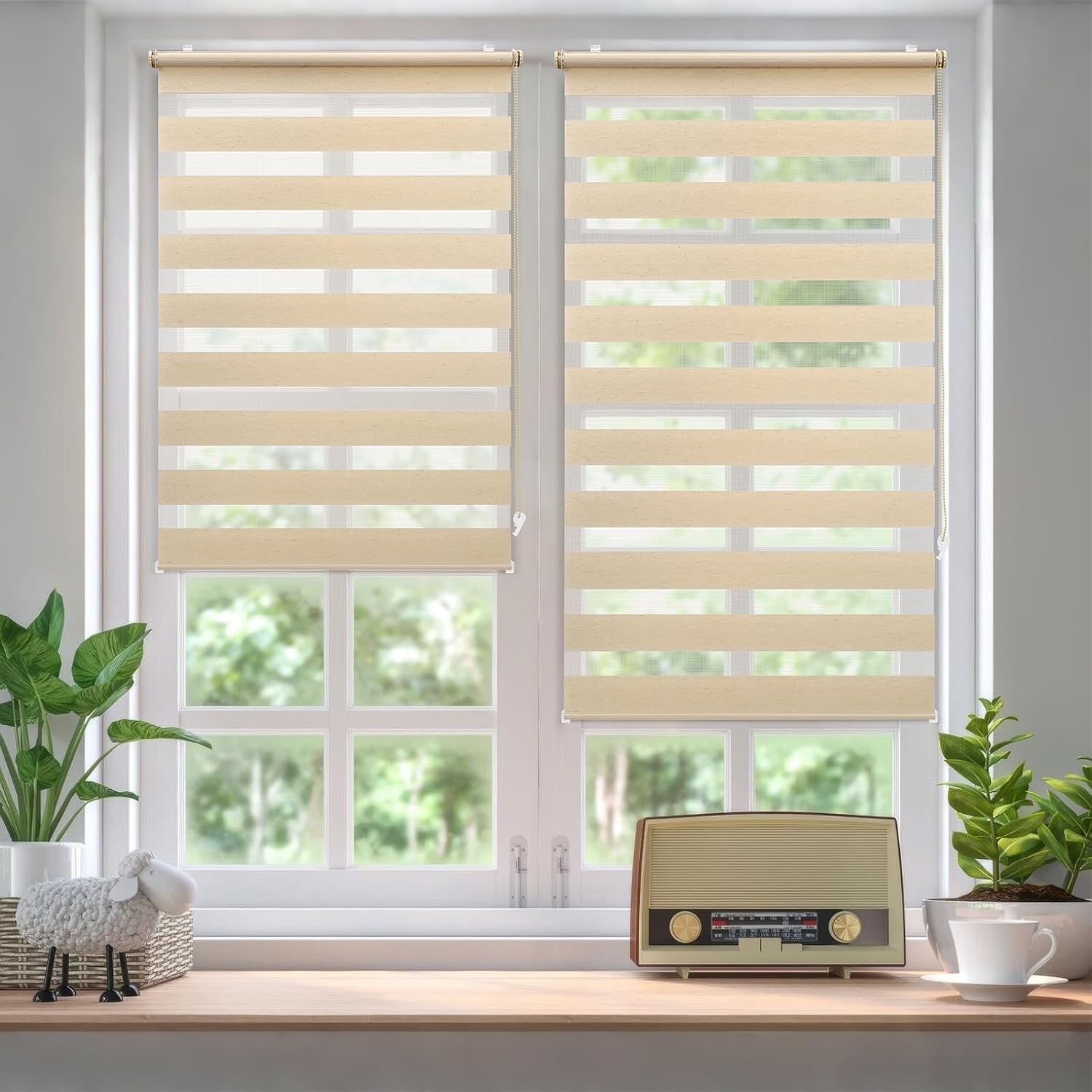 Detalle 2 de Sekey Doppelrollo Klemmfix ohne Bohren für Fenster – 90x150 cm, Gelbleinen