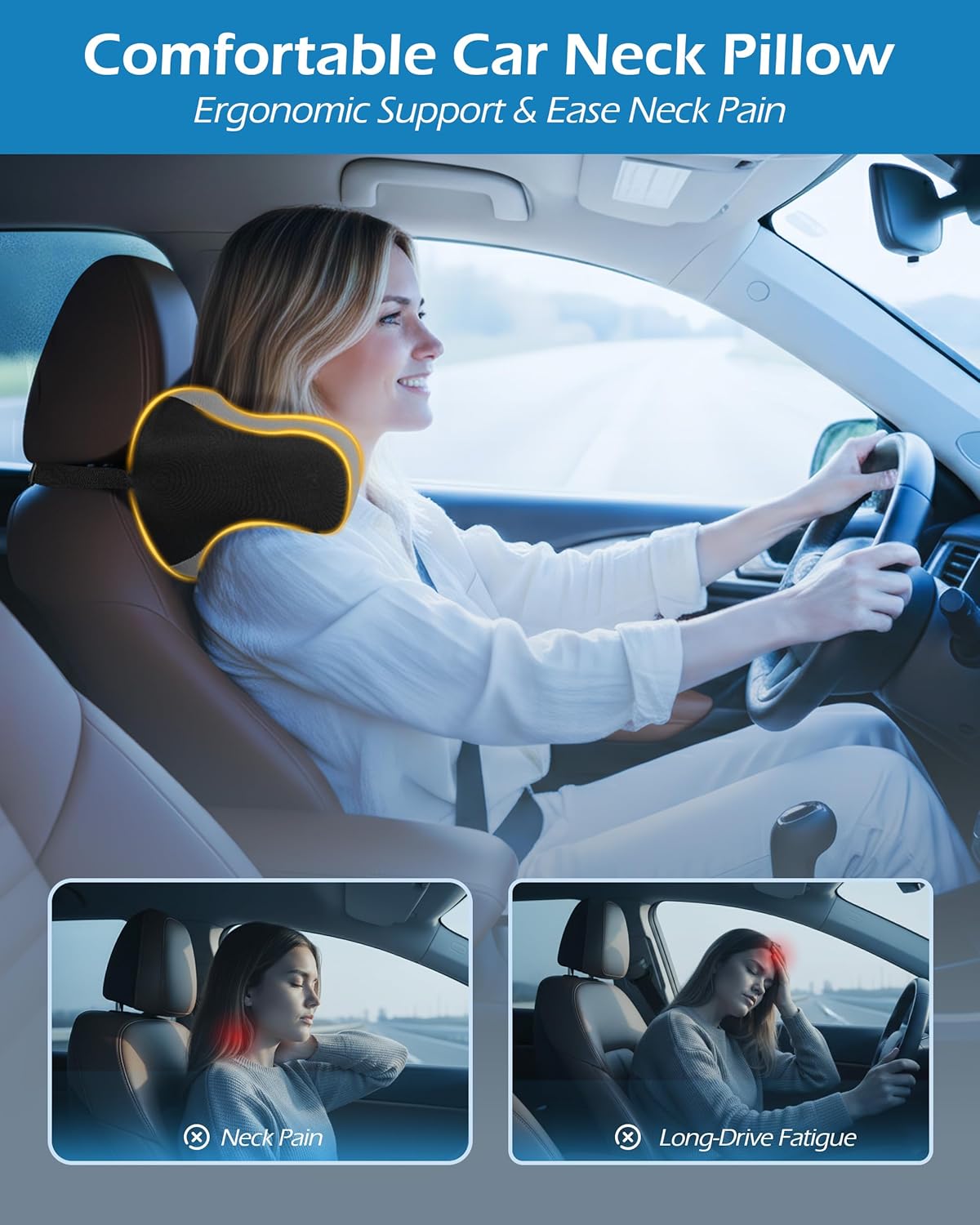 Detalle de Lofty Aim Car Neck Pillow: 2 Pack Ergonomic Memory Foam Headrest Cushions for Driving