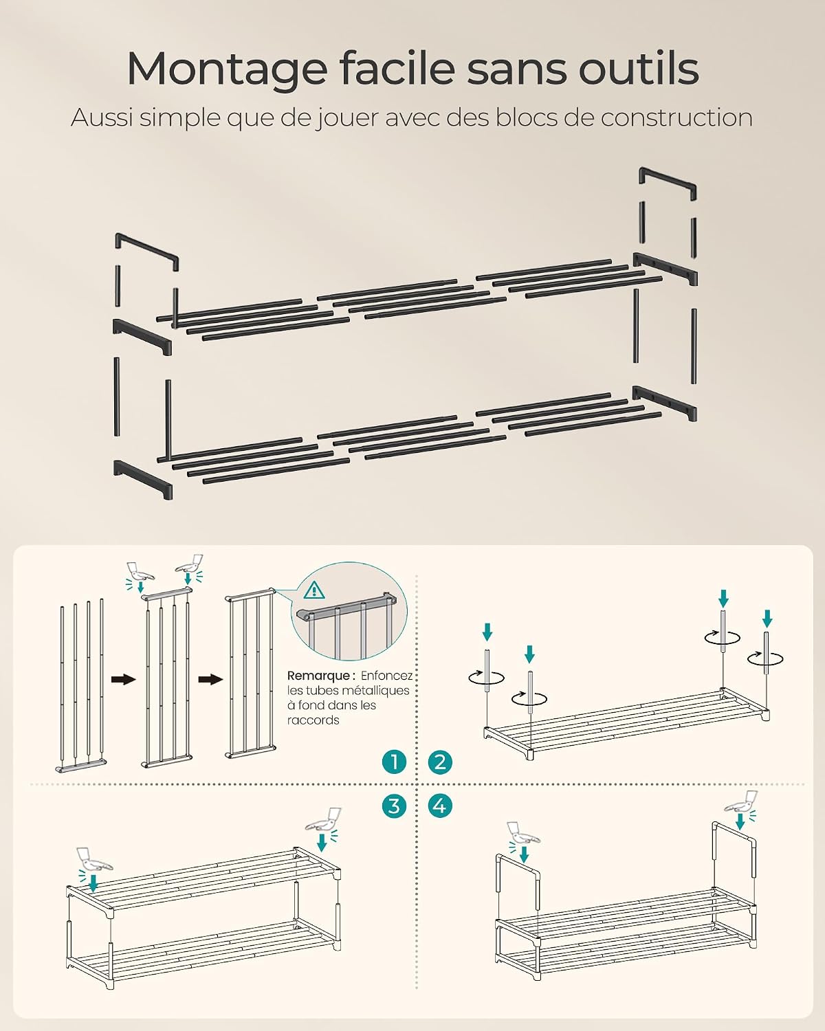 Thumbnail 6 de SONGMICS Étagère à Chaussures 2 Niveaux, Porte-Chaussures en Métal – LSA032B01