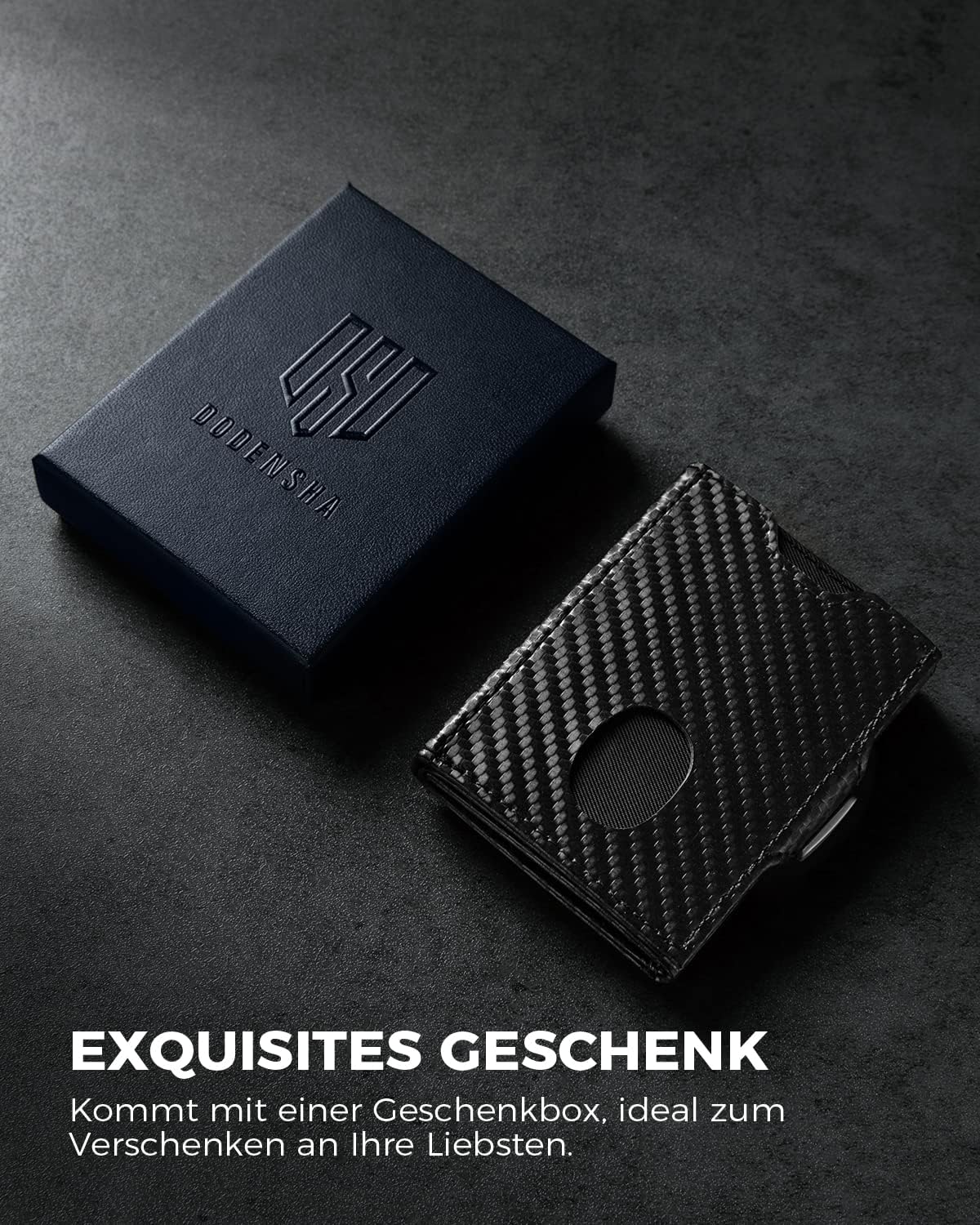 Detalle de DODENSHA Mini Geldbörse mit Münzfach und RFID-Schutz – Carbon, Slim Wallet
