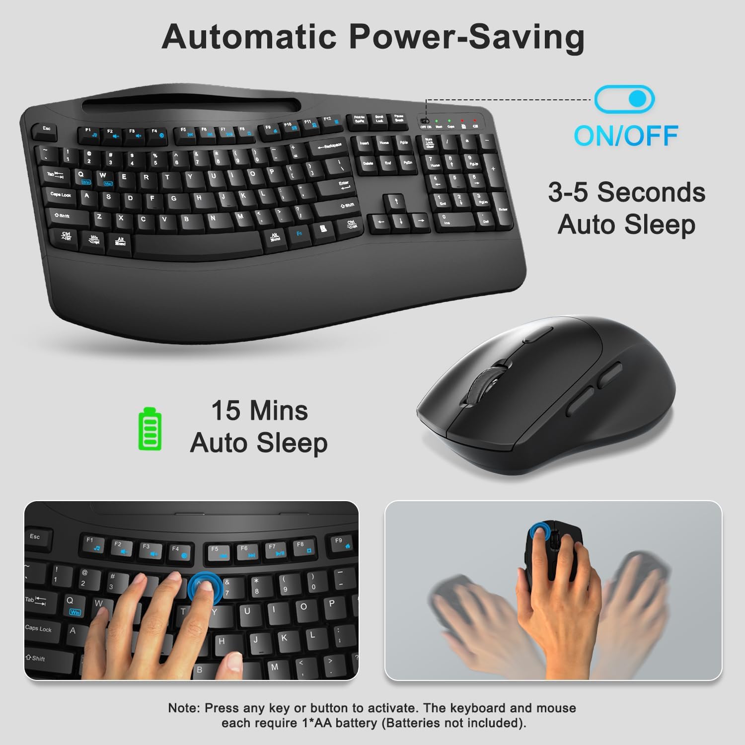 Thumbnail 5 de Faadar Wireless Keyboard and Mouse Combo (2.4G Full Size Wave Keys + Wrist Rest, Phone Holder) with Silent 3-Level DPI Mouse