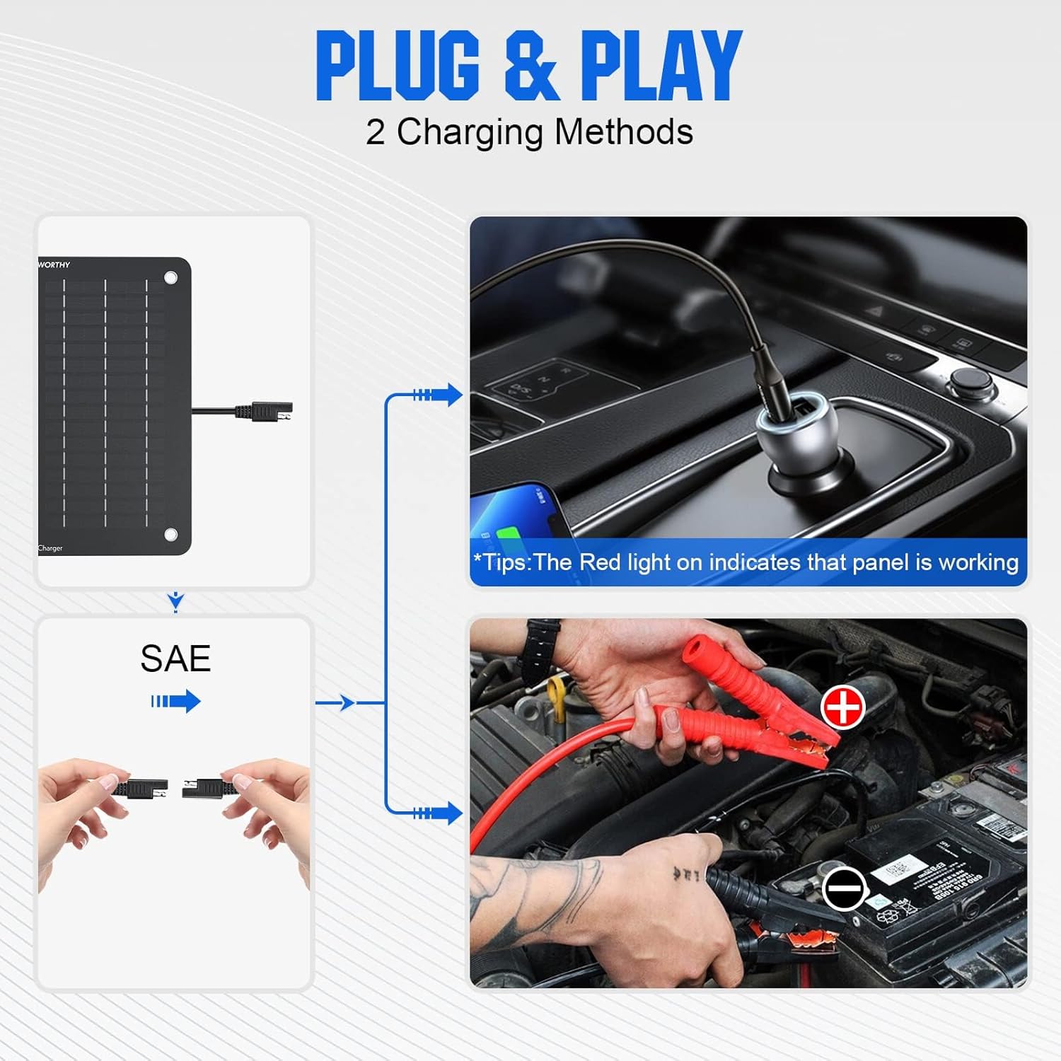 Thumbnail 4 de ECO-WORTHY 10W Solar Car Battery Charger Maintainer — 12V Waterproof Portable Trickle Charger