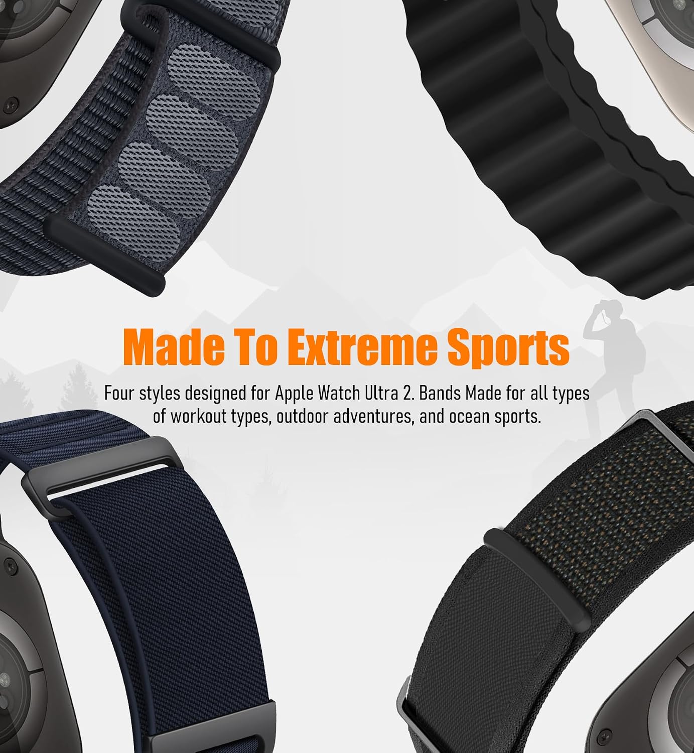 Detalle 2 de 8-Pack Compatible Apple Watch Bands for Ultra 3/2: Nylon, Silicone, Milanese, Sport Loop
