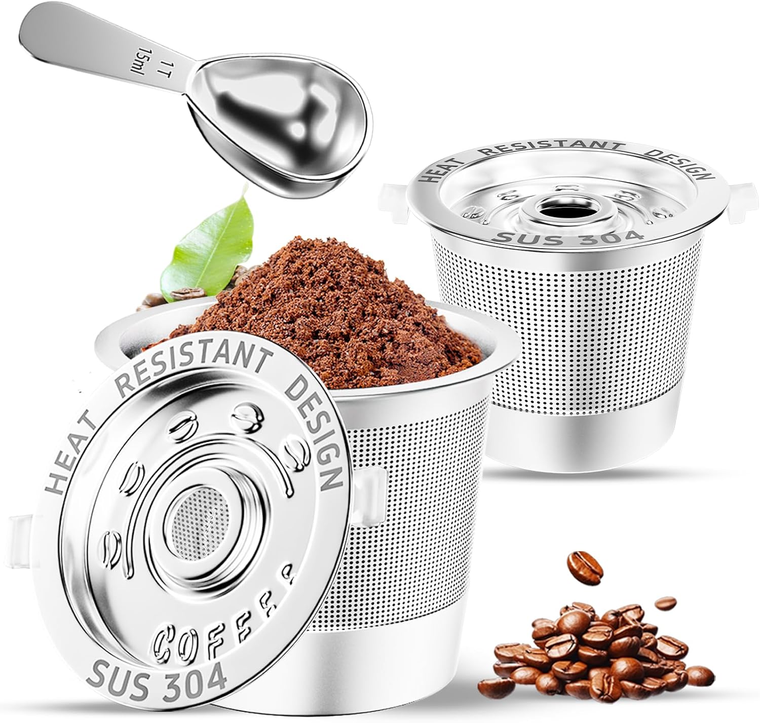 2 Pack Reusable K Cups Coffee Pods for Keurig Single Hole Machine - All Stainless Steel (SUS 304), BPA-Free, Heat-Resistant Handles