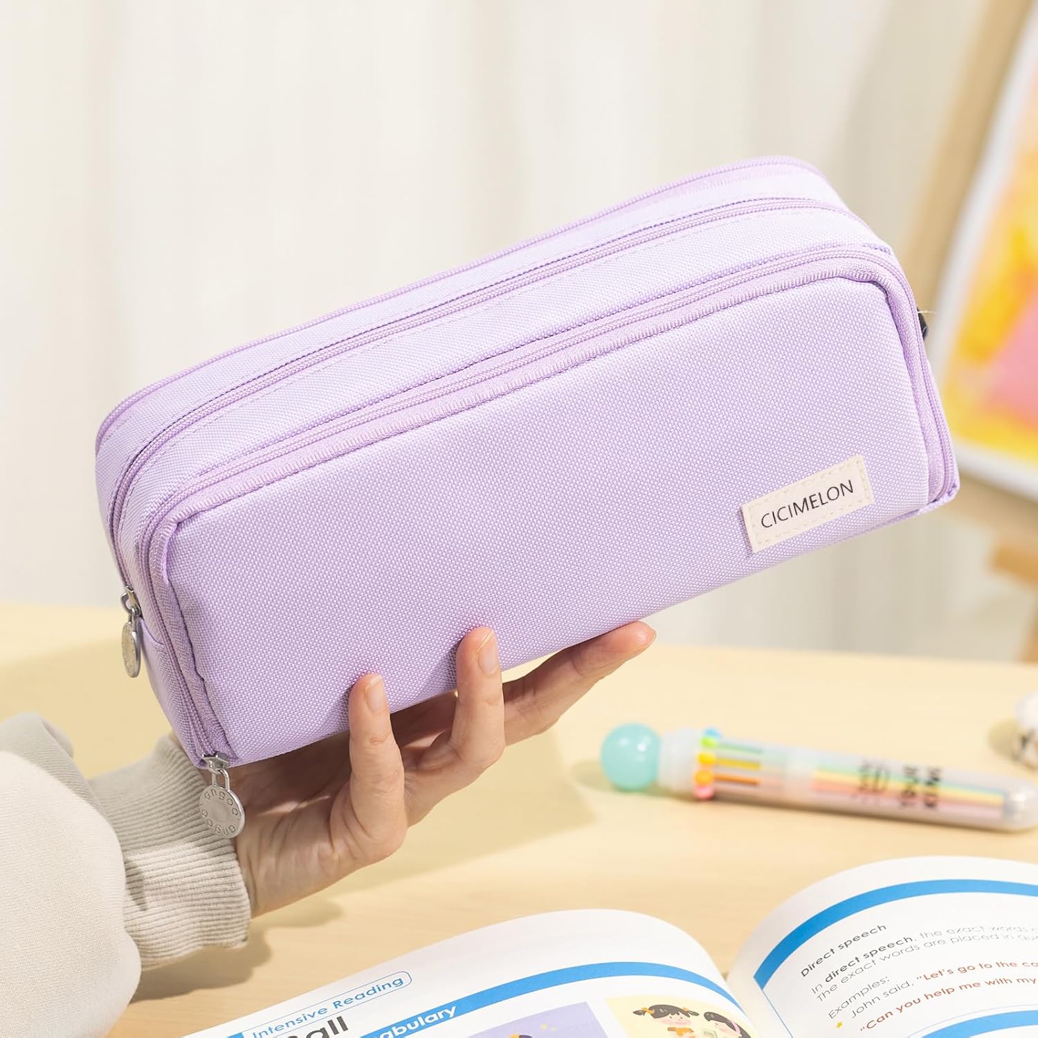 Detalle 2 de CICIMELON CI-S 3-Compartment Pencil Case, Purple Polyester Pouch