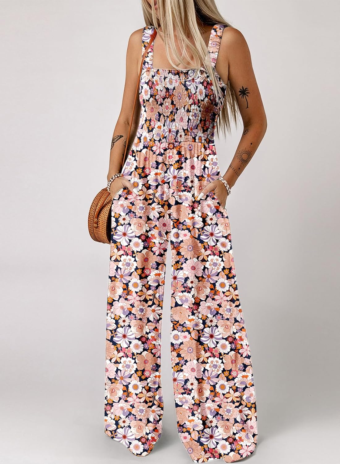 Detalle de Dokotoo Women’s Casual Sleeveless Overalls Jumpsuit with Pockets (Wide-Leg, Printed)