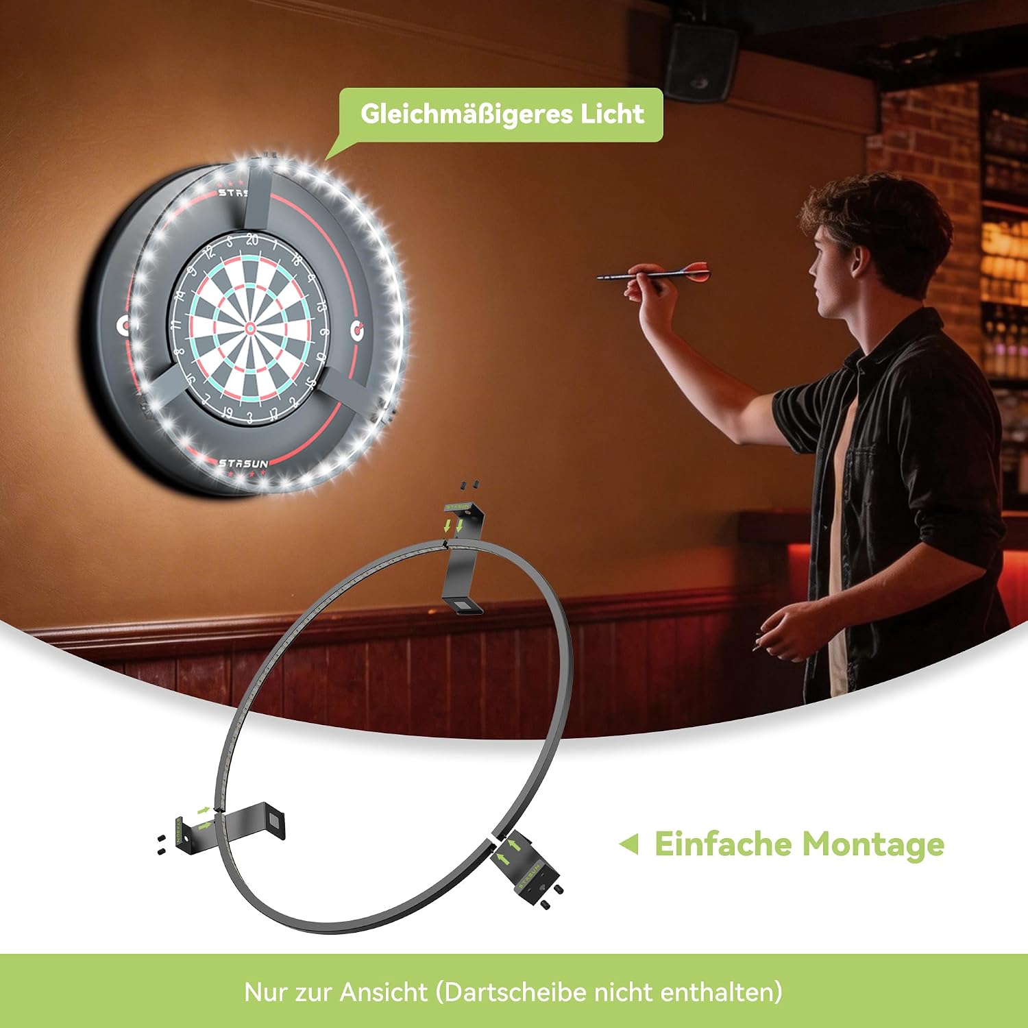 Detalle 2 de STASUN 360° Dart Beleuchtung für Dartscheiben – LED-Lichtring mit Magnetbefestigung, 24 W, 6500 K