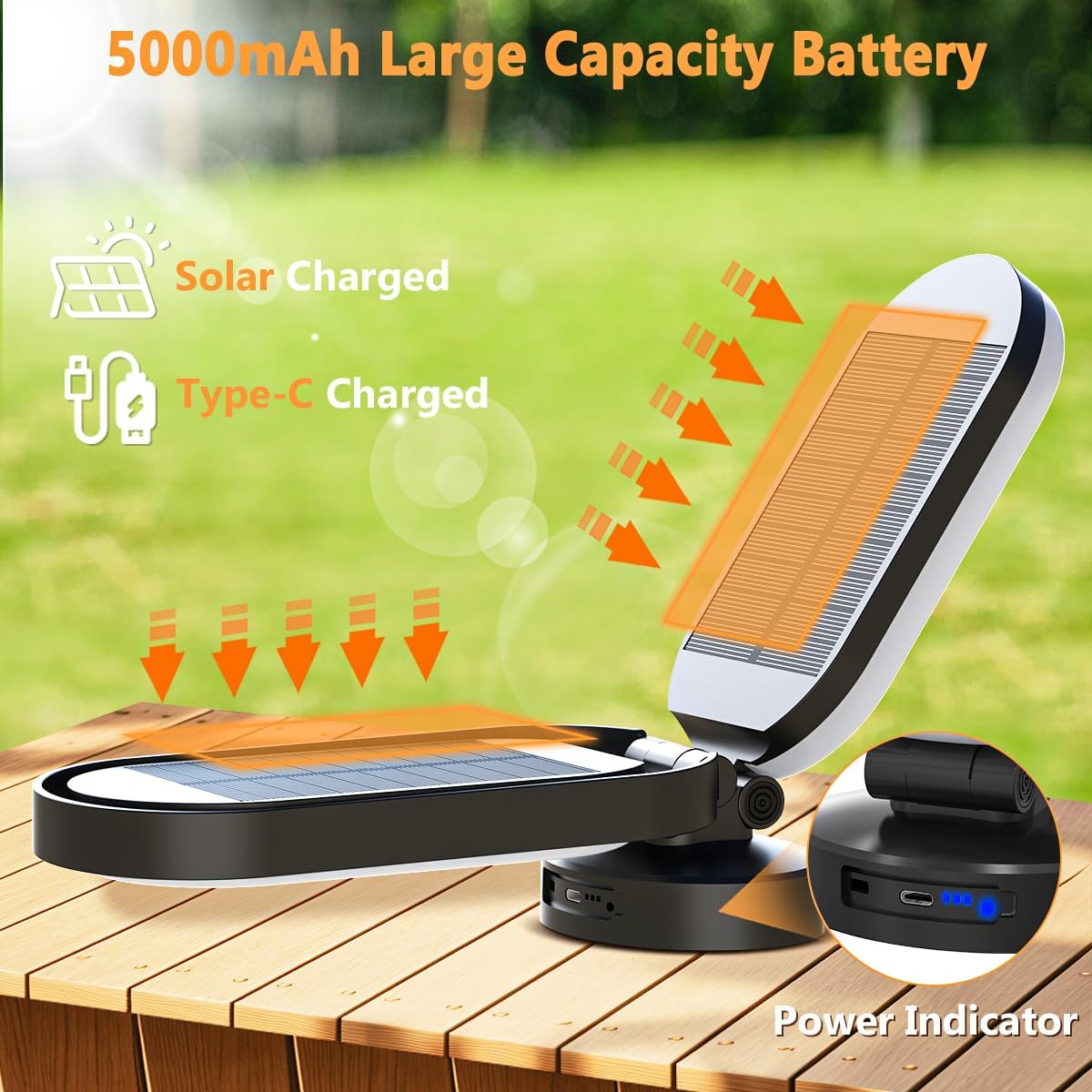 Thumbnail 2 de Hapfish Lampe Solaire de Camping rechargeable pliable, 240 LED jusqu’à 350 lumens, 5000 mAh étanche