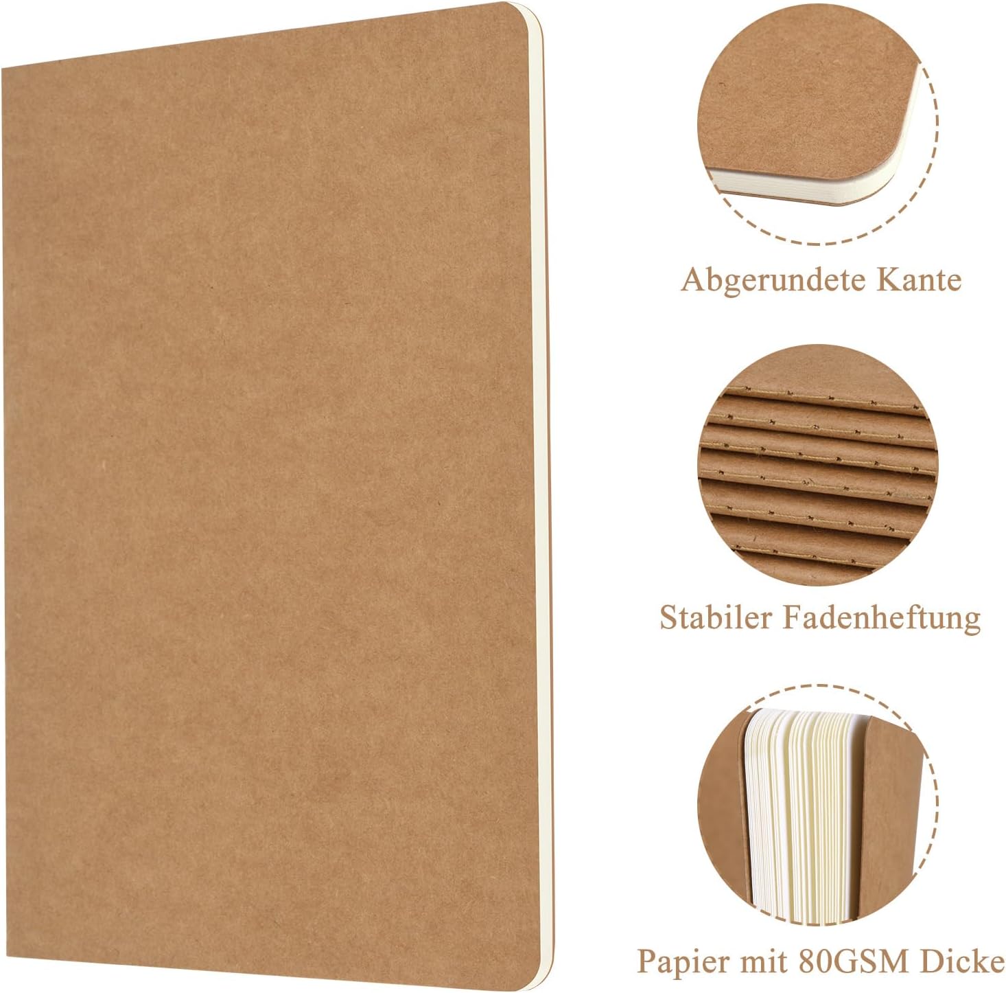 Detalle de ZCZN Notizbuch A5 liniert – 12 Stück Kraft Cover, 30 Blatt je Block