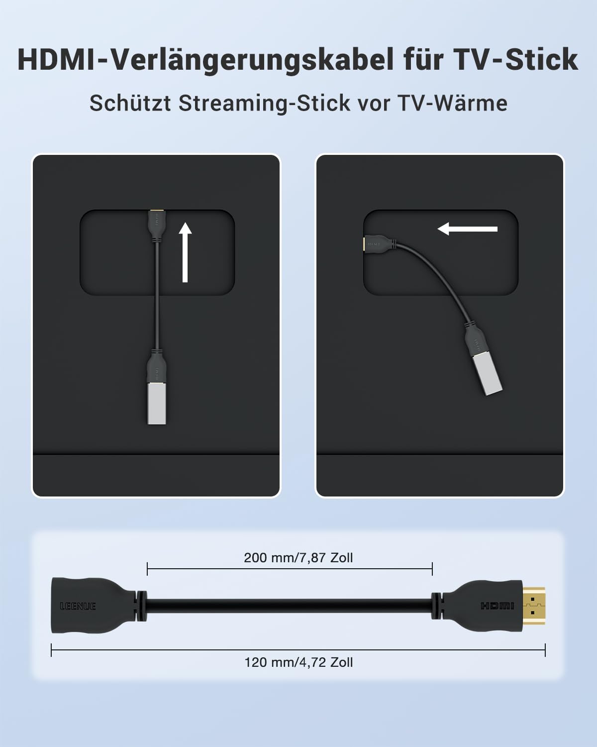 Thumbnail 5 de LEENUE HDMI Verlängerung Kurz 20 cm (2er Pack) – 4K Auflösung, 3D, 2160p, Kabelverlängerung
