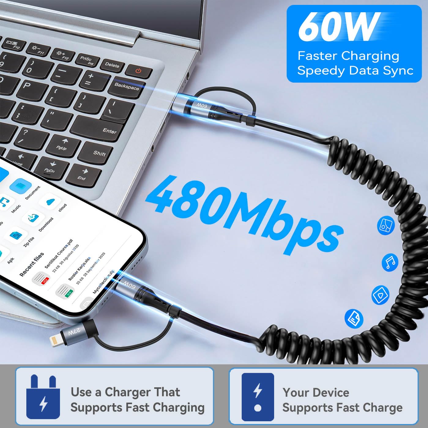 Thumbnail 3 de Coiled USB-C Charging Cable, 60W