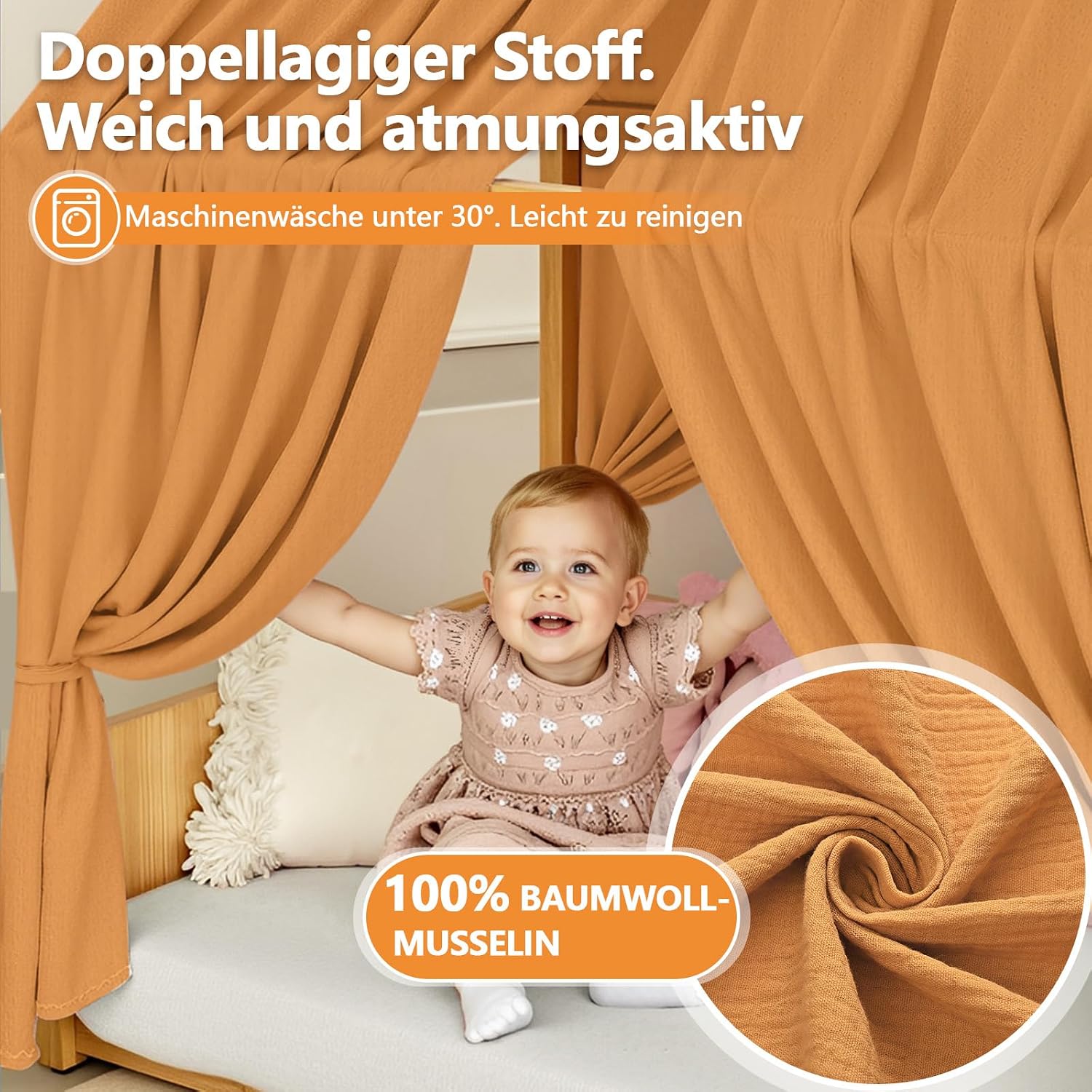 Thumbnail 2 de Alishomtll Hausbett Himmel Set – 2 Betthimmel 67x320cm + Wimpelkette, Senfgelb