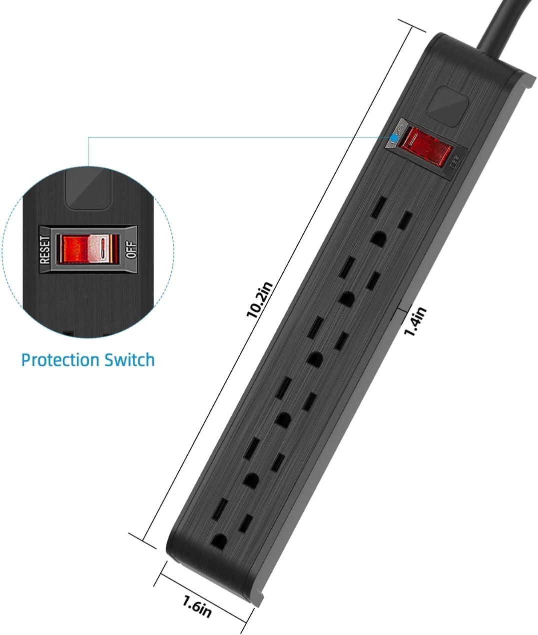Thumbnail 6 de Power Strip Surge Protector with 6 Outlets and 6-Foot Cord (600 Joules) – ETL Listed