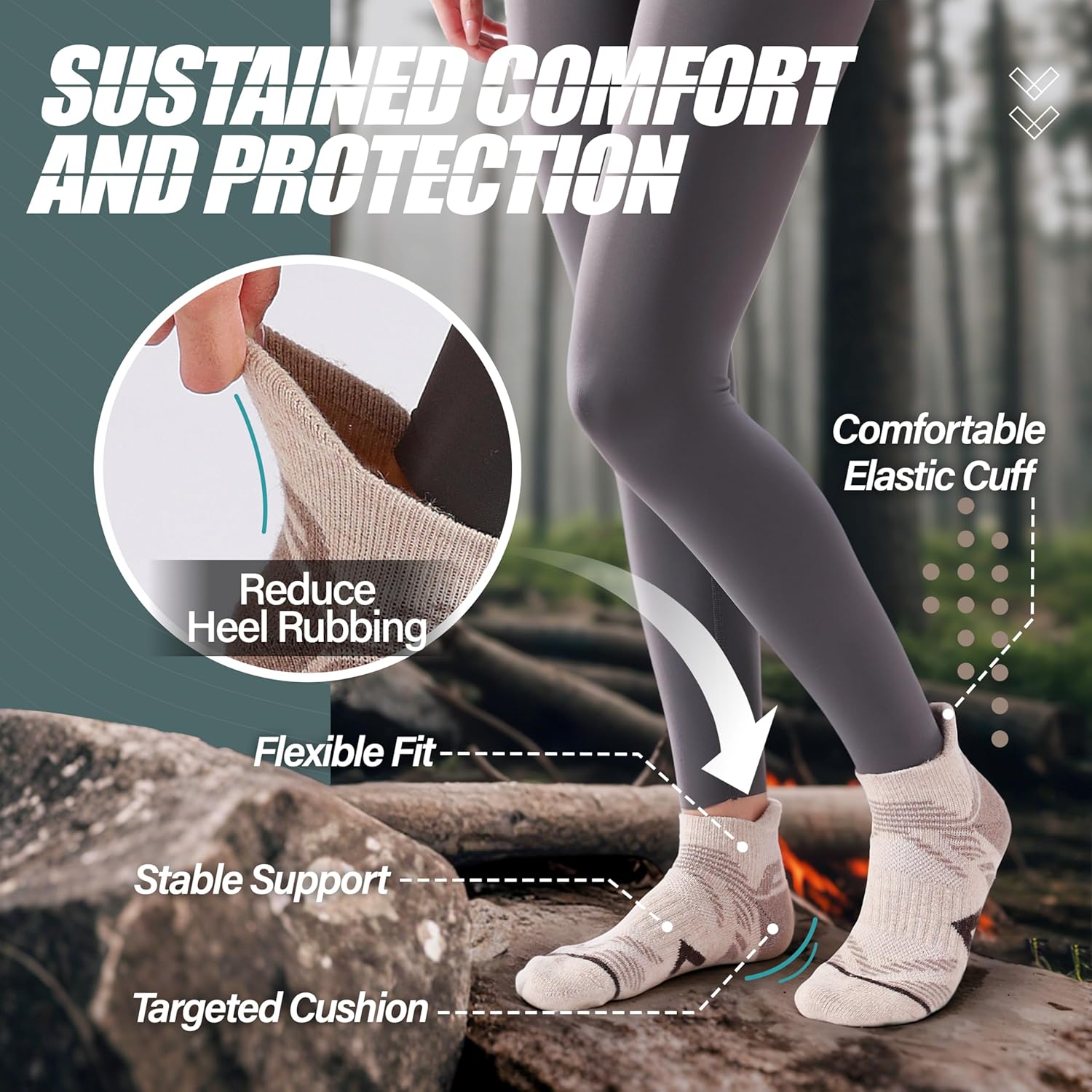 Detalle de ANTSANG Merino Wool Ankle Hiking Socks 6 pairs