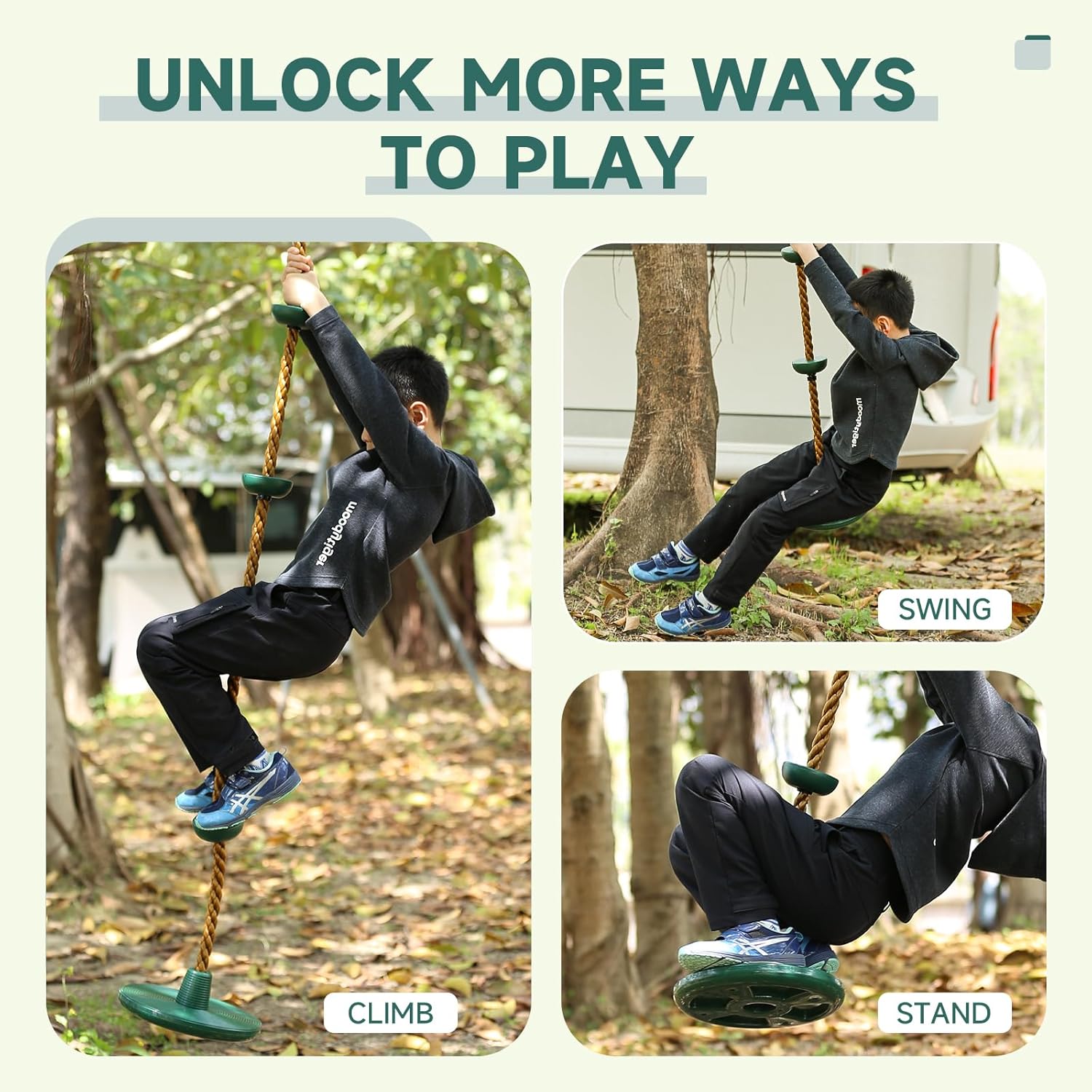 Thumbnail 3 de Climbing Rope Swing Set with Platforms & Disc Seat (Playground Accessories) + Hanging Strap & Locking Carabiner