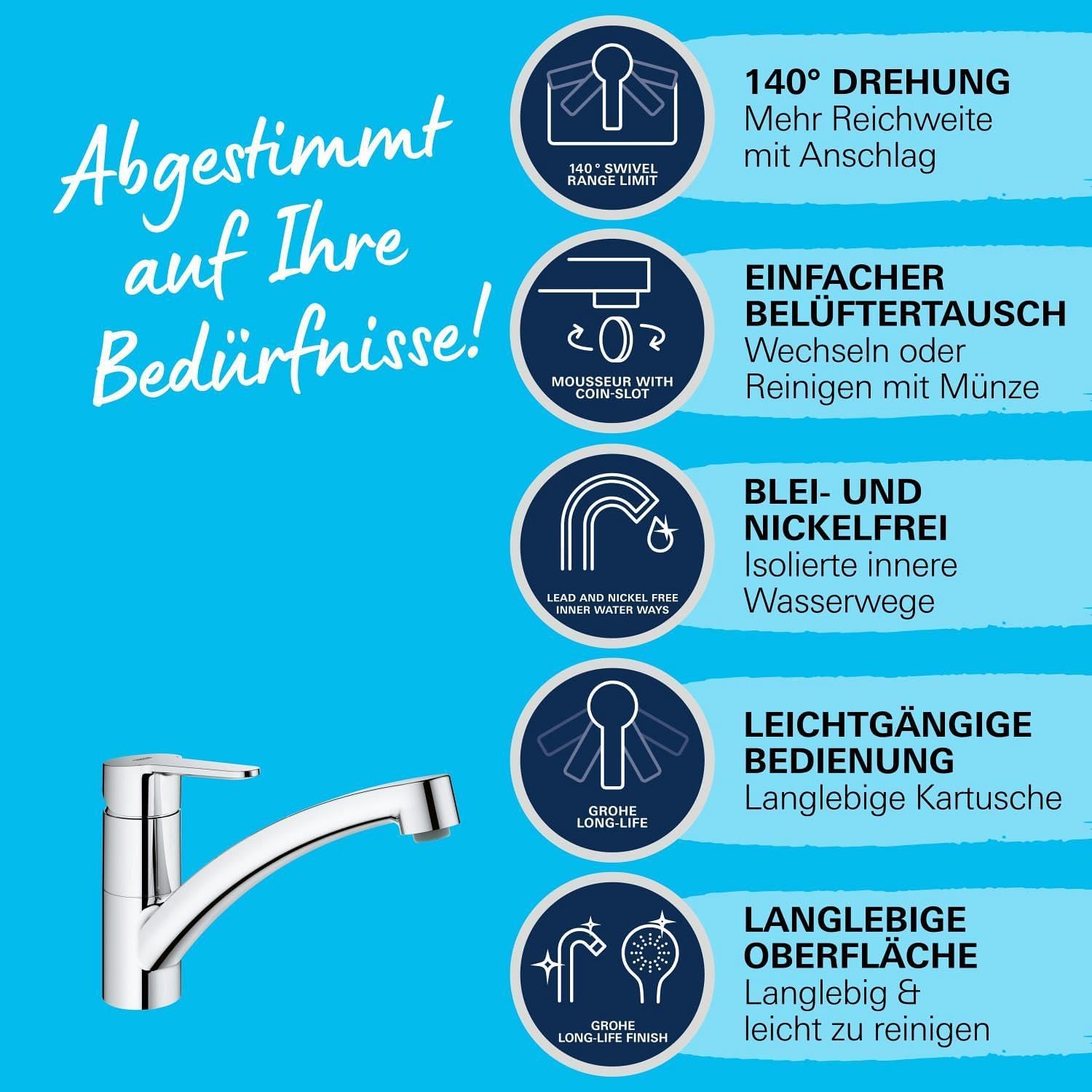 Thumbnail 3 de GROHE Start Eco Küchenarmatur mit flachem Auslauf – langlebig, hygienisch und einfach zu installieren