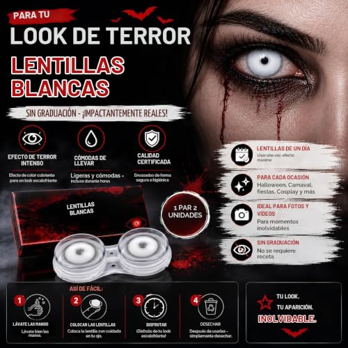 Thumbnail 7 de Costumed lentes de contacto blancas diarias 0,00 dioptrías para Halloween
