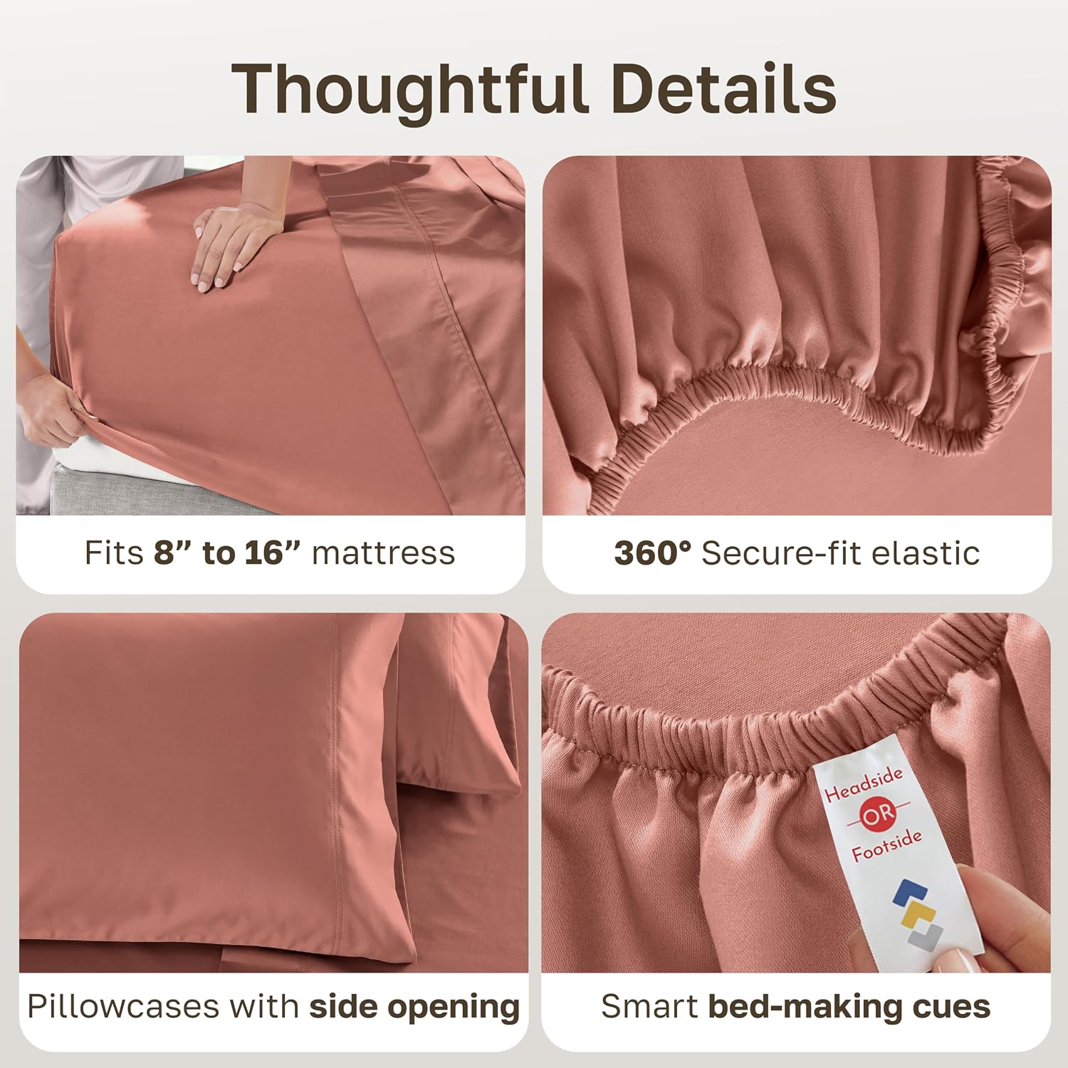 Detalle 2 de California Design Den 840307115003 King Sheet Set, 600-Thread-Count Cotton Sateen, Terracotta