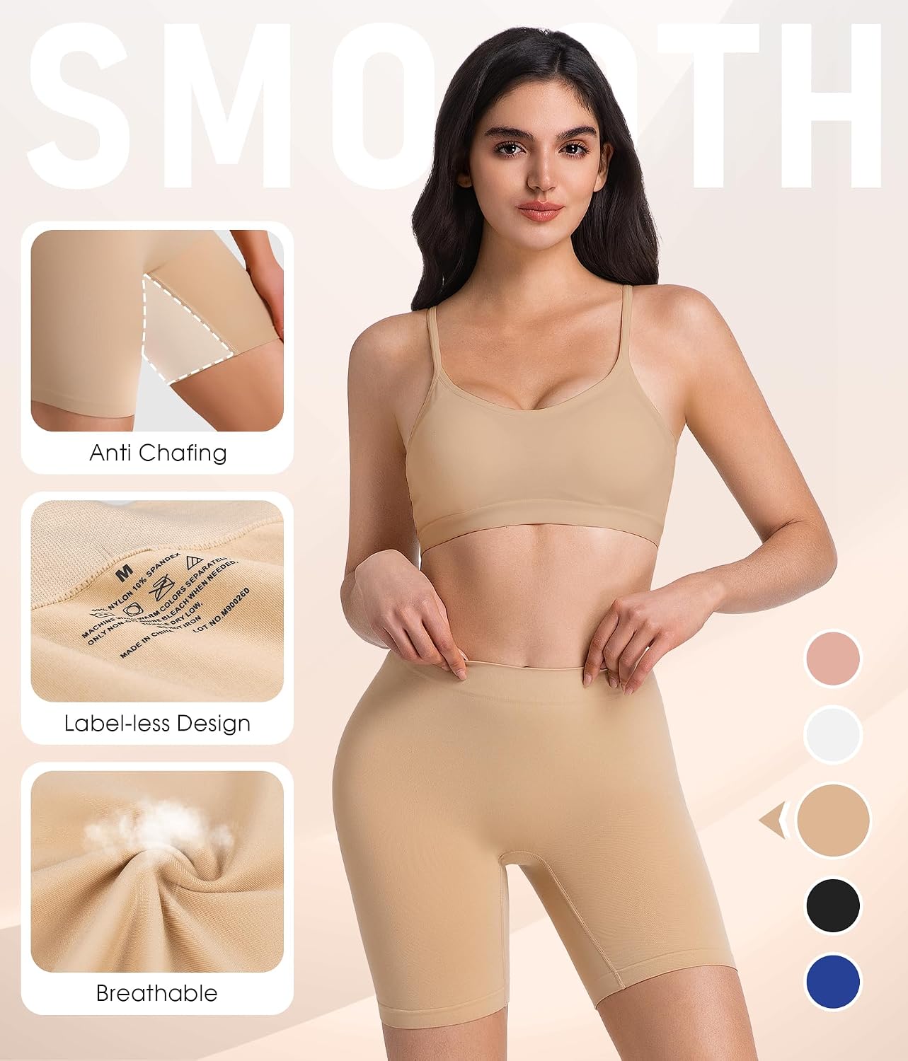 Detalle de Yeblues 4 Pack Slip Shorts: Seamless Anti-Chafing Under Dress Comfort