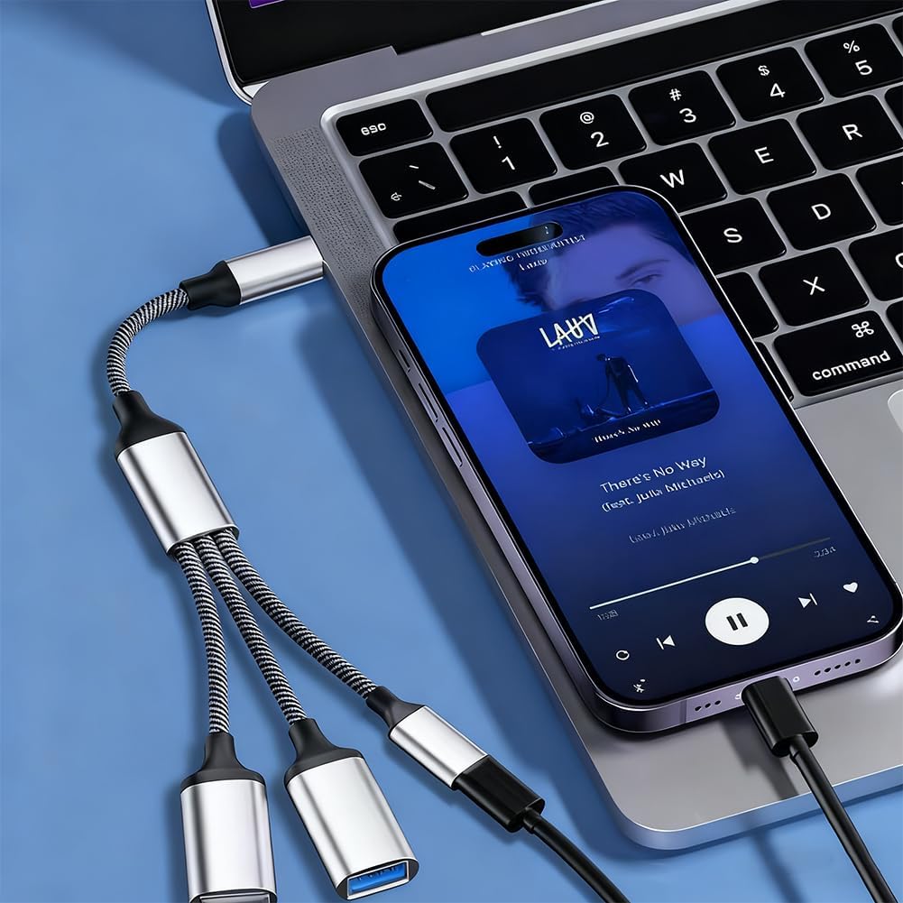 Thumbnail 6 de USB Splitter with 3 Ports – 1-in-3-Out USB Male to Three Female Extension Hub with Braided Cable